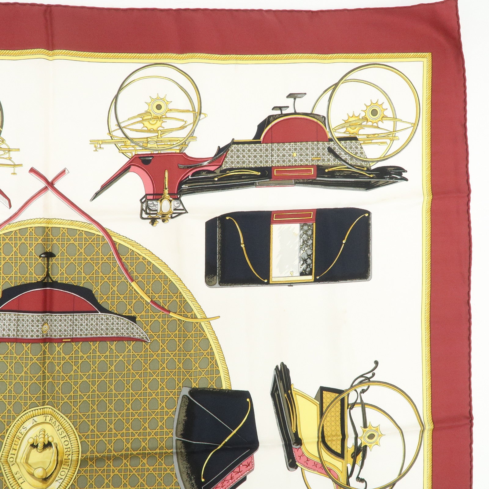 HERMES Carre 90 Silk 100% LES VOITURES A TRANSFORMATION Scarf