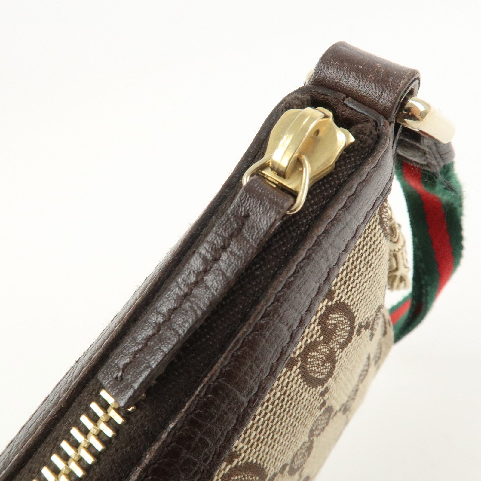 GUCCI Sherry GG Canvas Leather Pouch Cosmetic Pouch Brown 152507