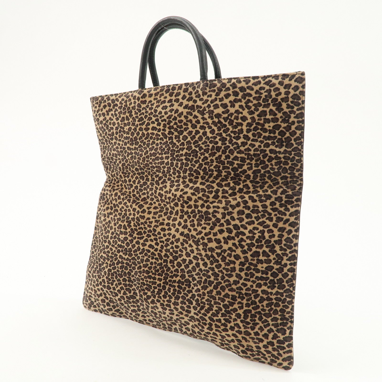 LOEWE Leather Tote Bag Hand Bag Leopard Brown Black Gold HDW Used