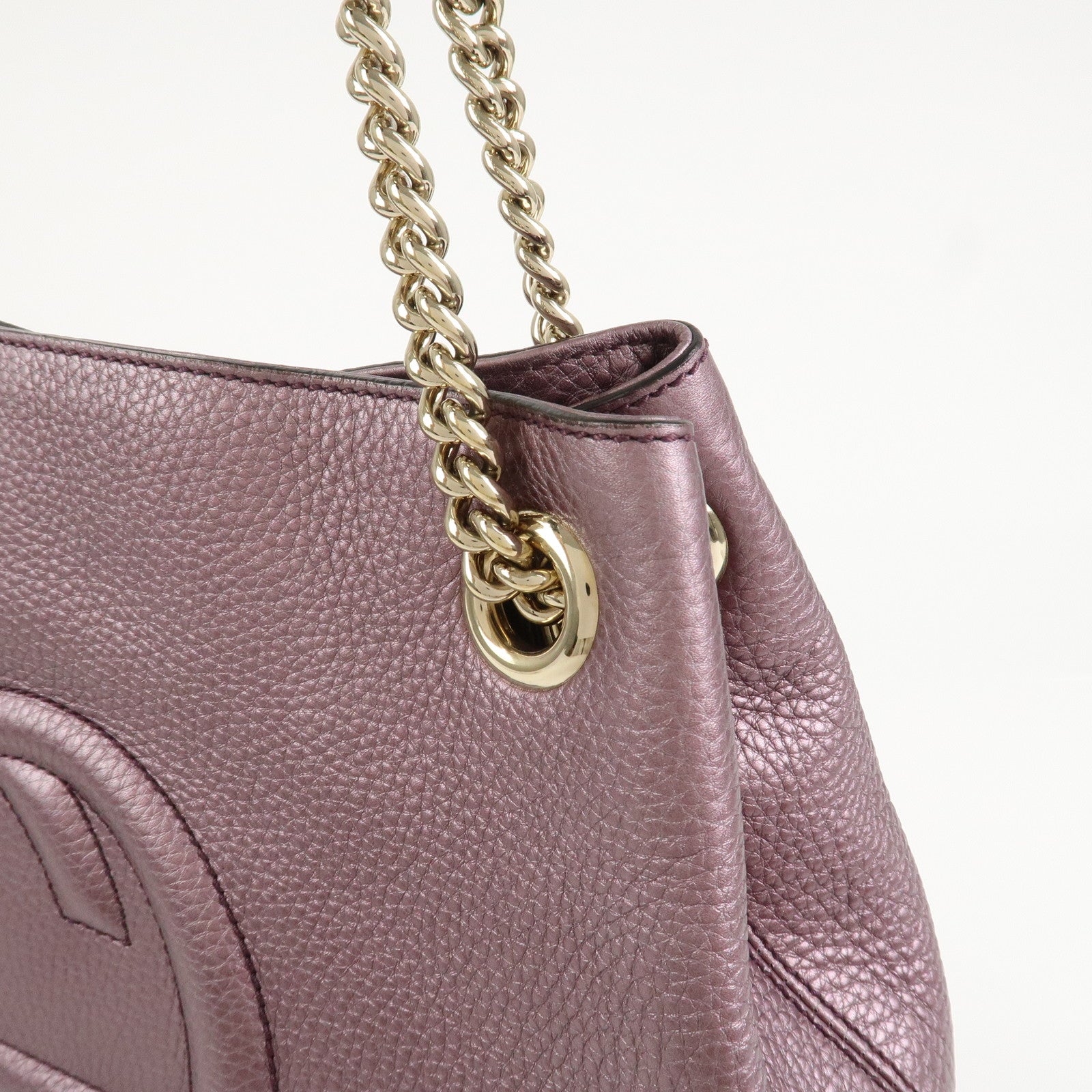 GUCCI SOHO Logo Leather Chain Shoulder Bag Metallic Purple 308982
