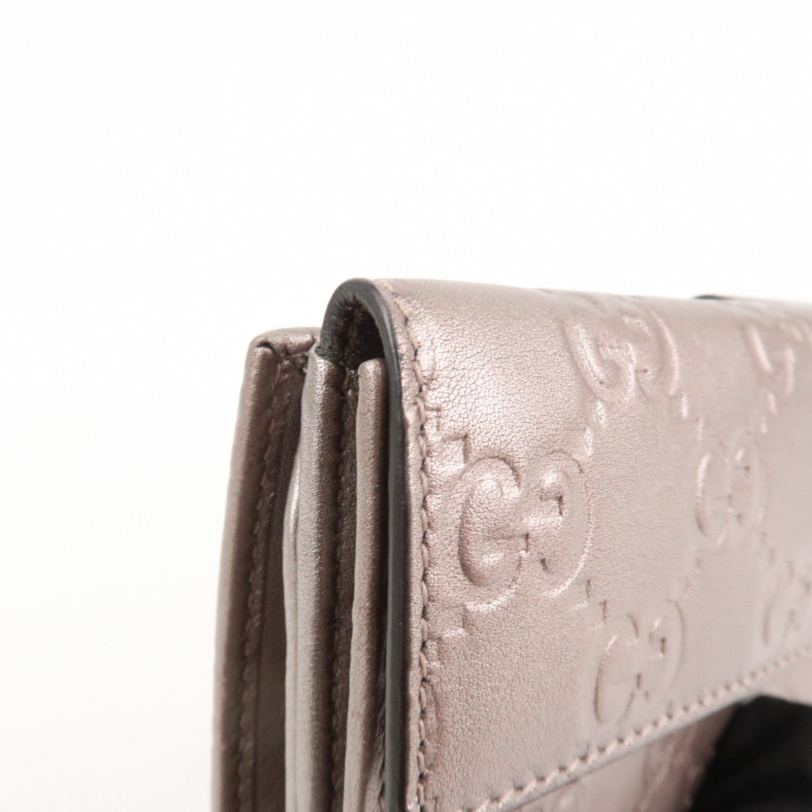 GUCCI Guccissima Leather Heart W Hook Bi-fold Wallet Pink 203550 Used