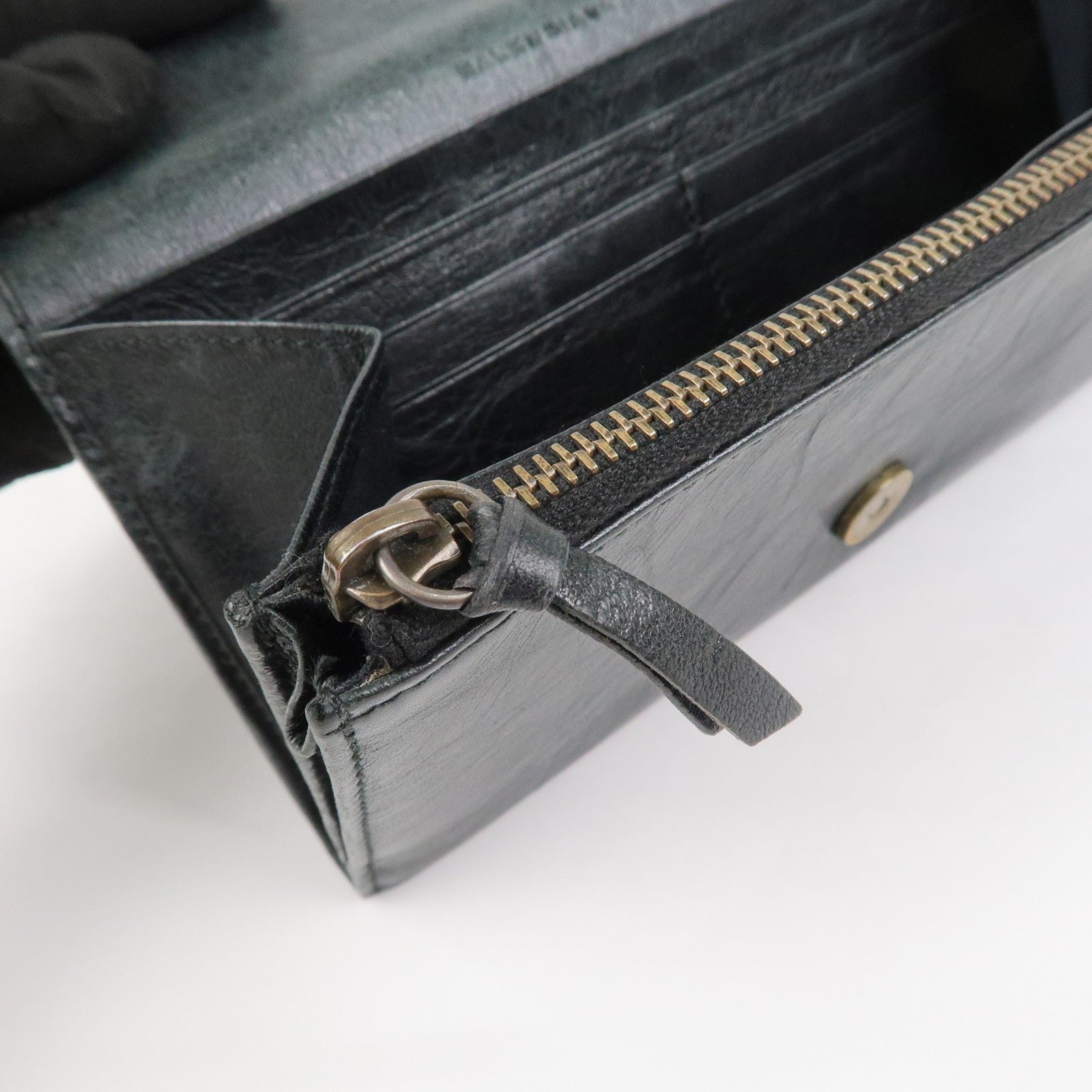 BALENCIAGA Logo Leather Bi-Fold Long Wallet Black