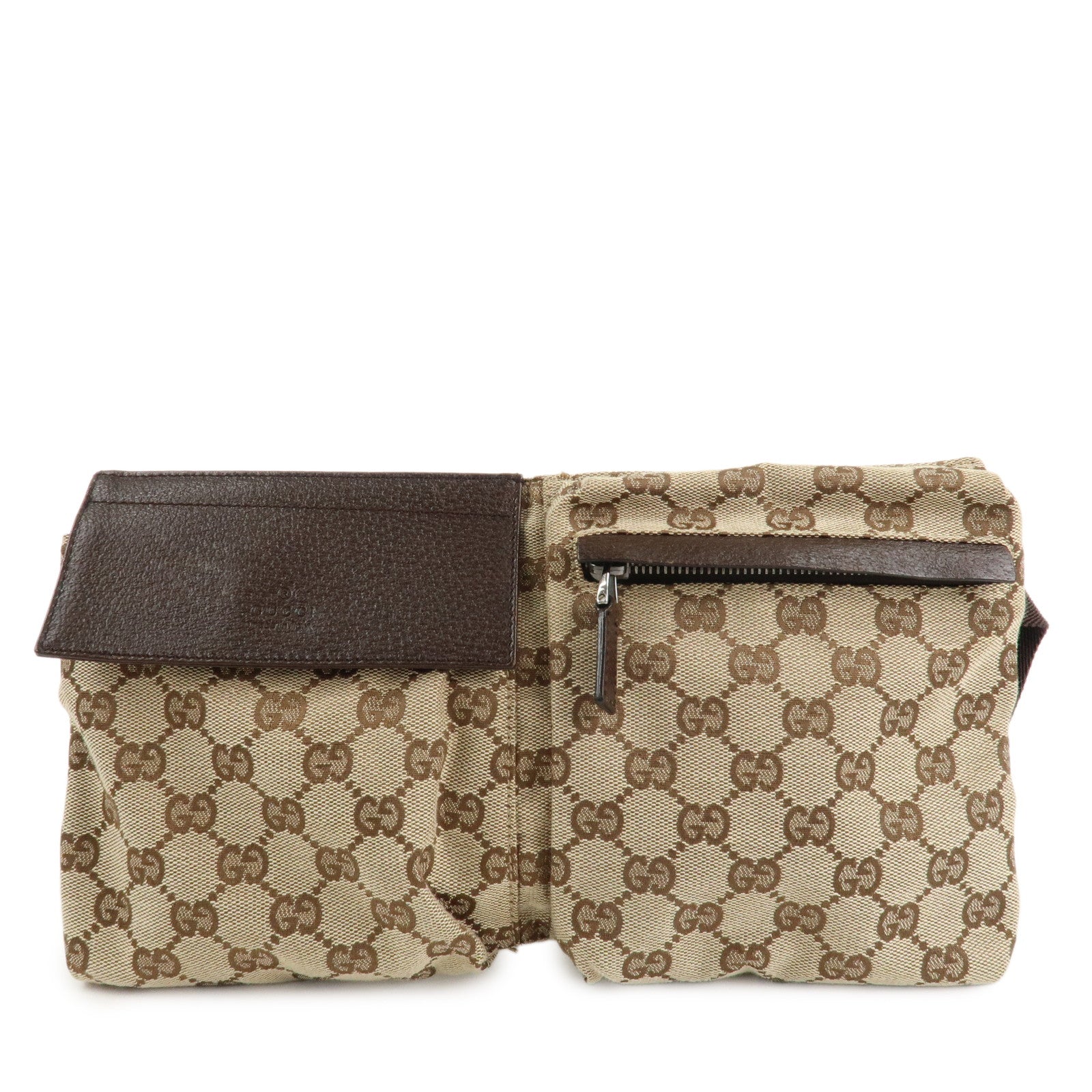 GUCCI GG Canvas Leather Waist Bag Crossbody Bag Beige Brown 28566 Used