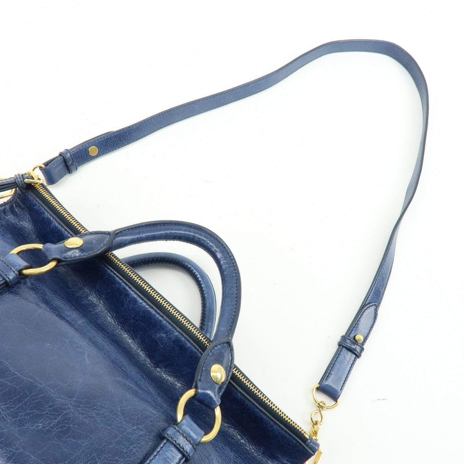 MIU MIU Side Ribbon Large Leather 2Way Bag Shoulder Bag Navy RT0365