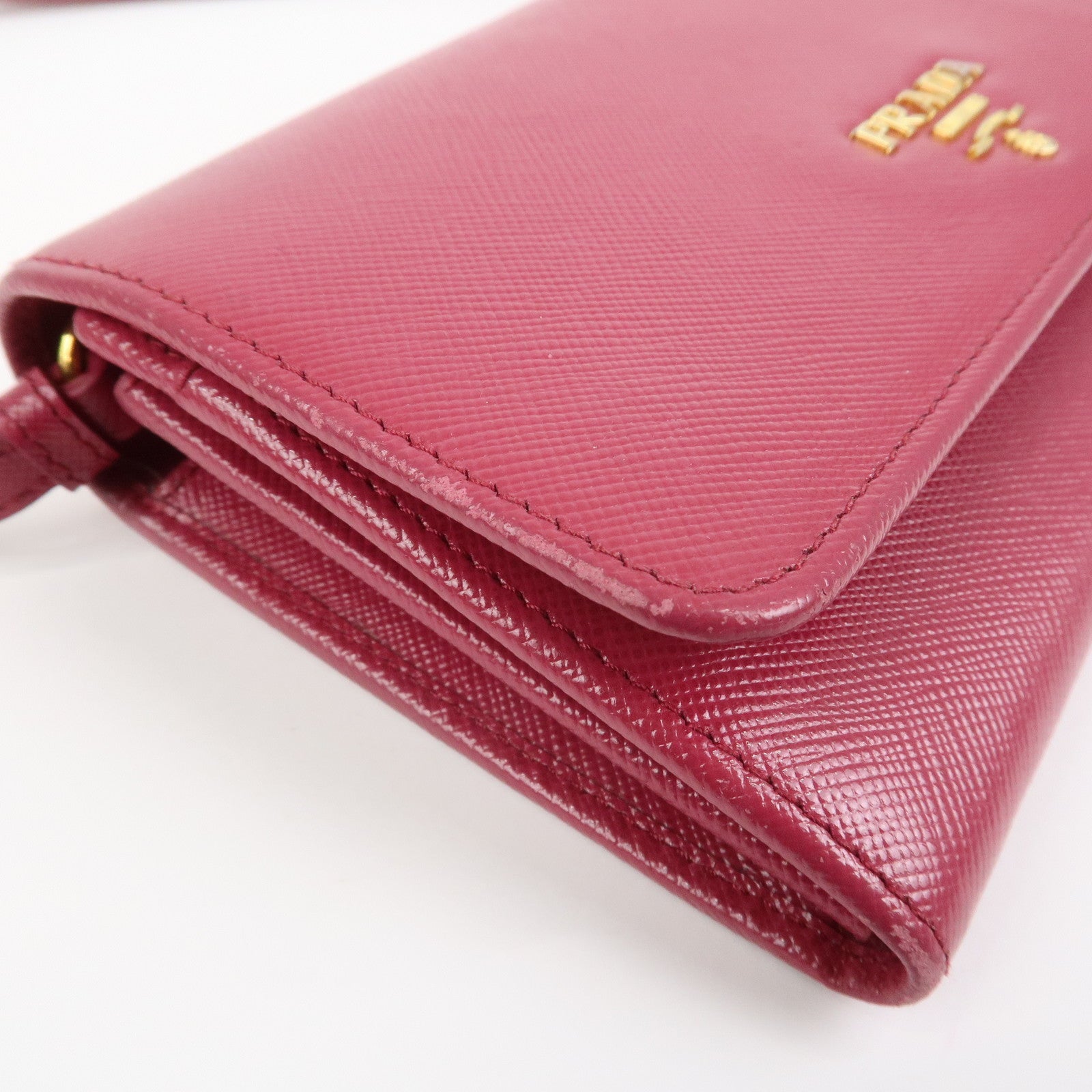 PRADA Logo Saffiano Leather Shoulder Long Wallet Pink 1M1437