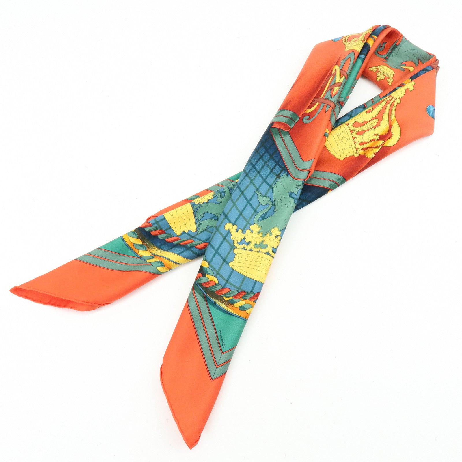 HERMES Carre 90 Silk 100% Scarf GRANDE TENUE Red Green