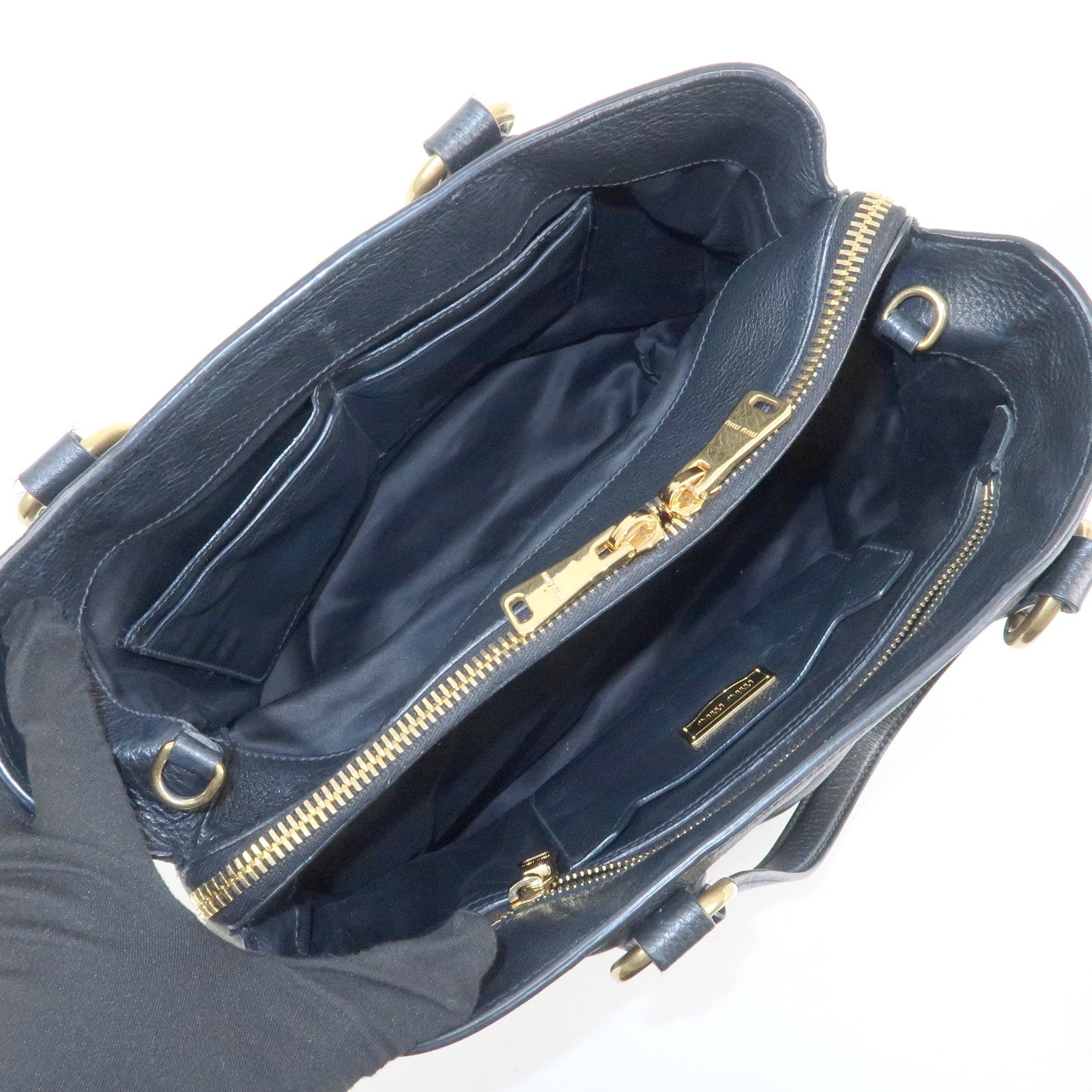 MIU MIU Logo Leather 2Way Bag Tote Bag Shoulder Bag Black RR1901 Used