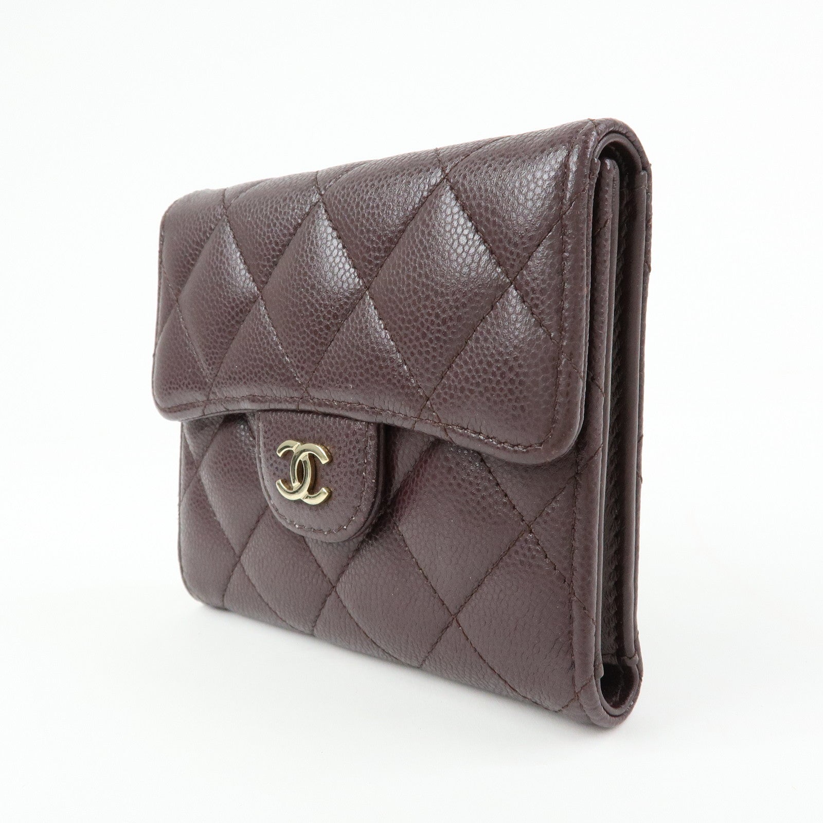 CHANEL Matelasse Caviarskin Small Tri-fold Wallet Brown AP0231