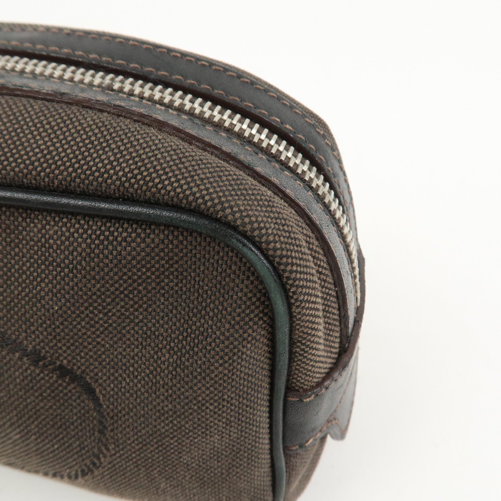 PRADA Logo Jacquard Pouch Cosmetic Pouch Makeup Bag Brown