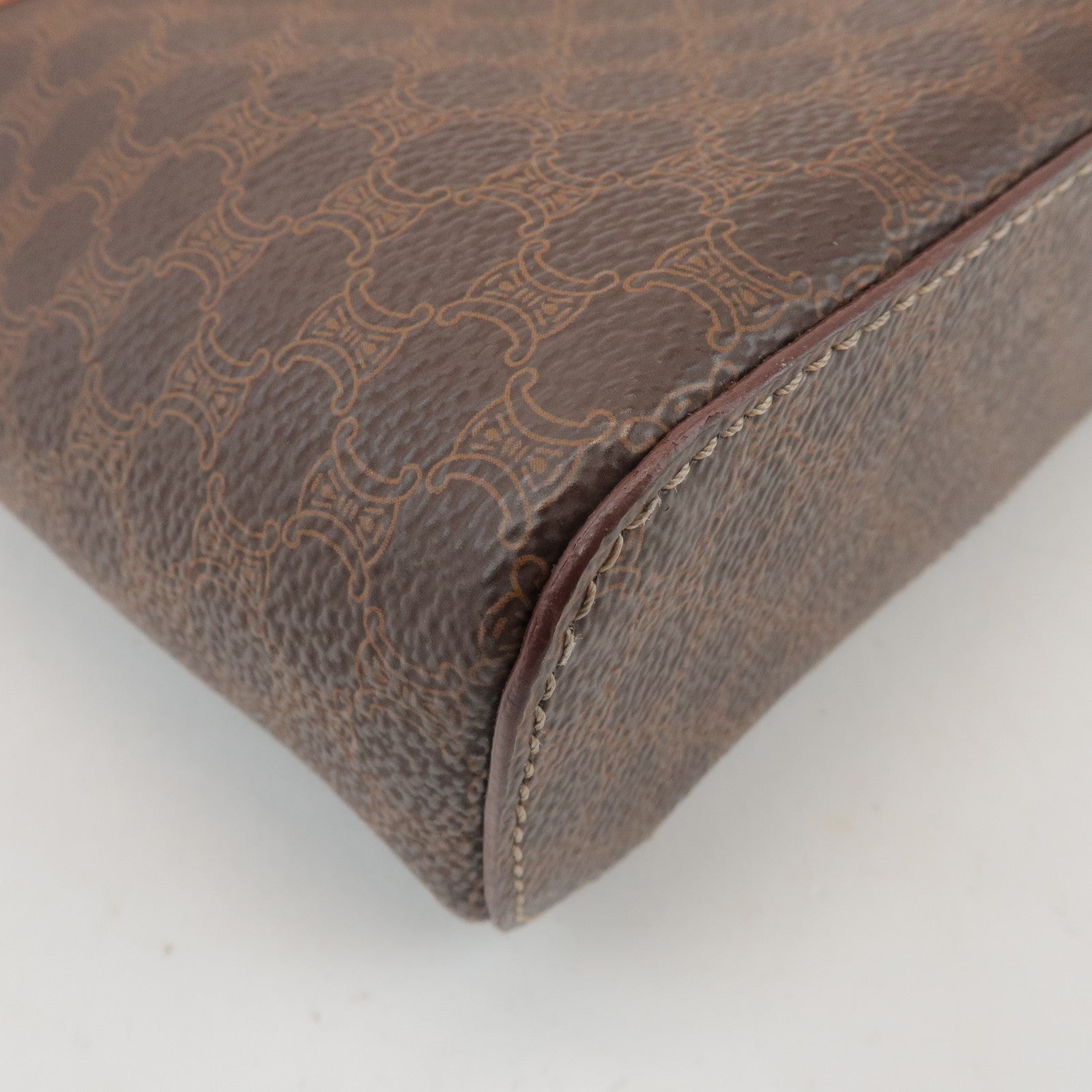CELINE Macadam PVC Leather Hand Bag Vanity Bag Brown