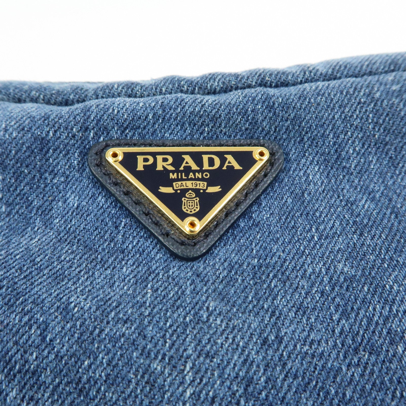 PRADA Triangle Logo Denim Cosmetic Pouch Accessory Pouch Blue