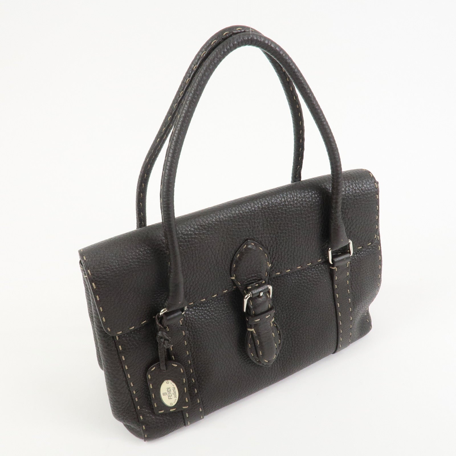 FENDI Selleria Leather Hand Bag Shoulder Bag Brown 8BR656