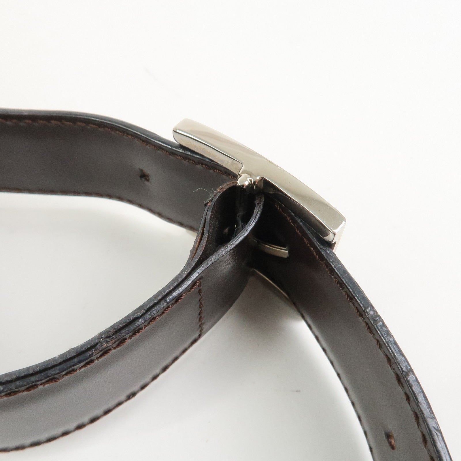 Ferragamo Gancini Leather Shoulder Bag Dark Brown AQ-21 0170