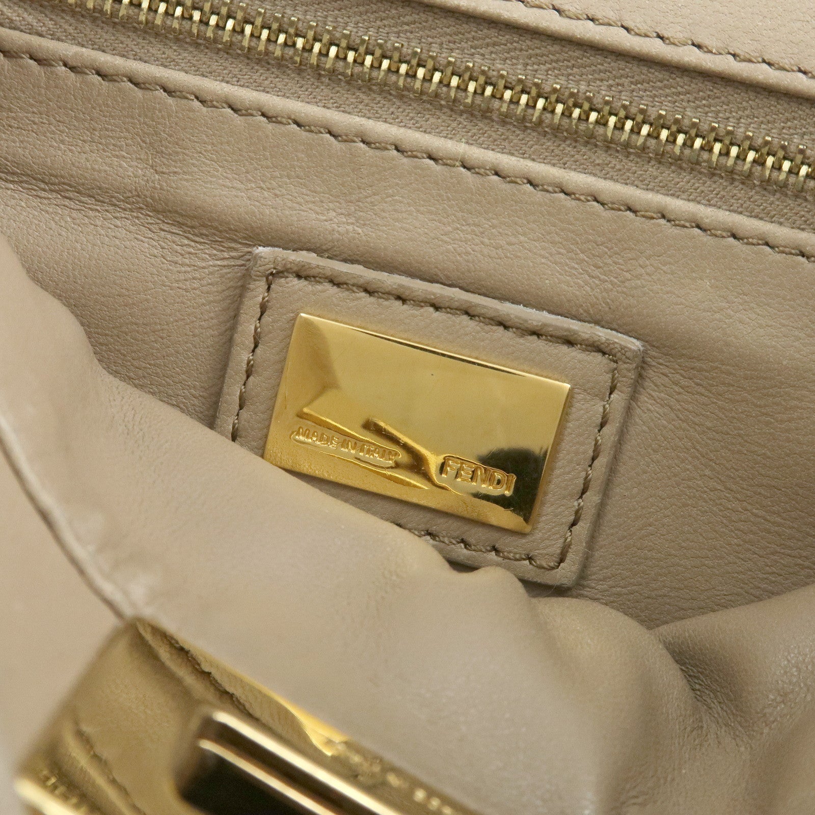 FENDI Mini Peekaboo Leather 2Way Shoulder Bag Hand Bag Beige 8BN244