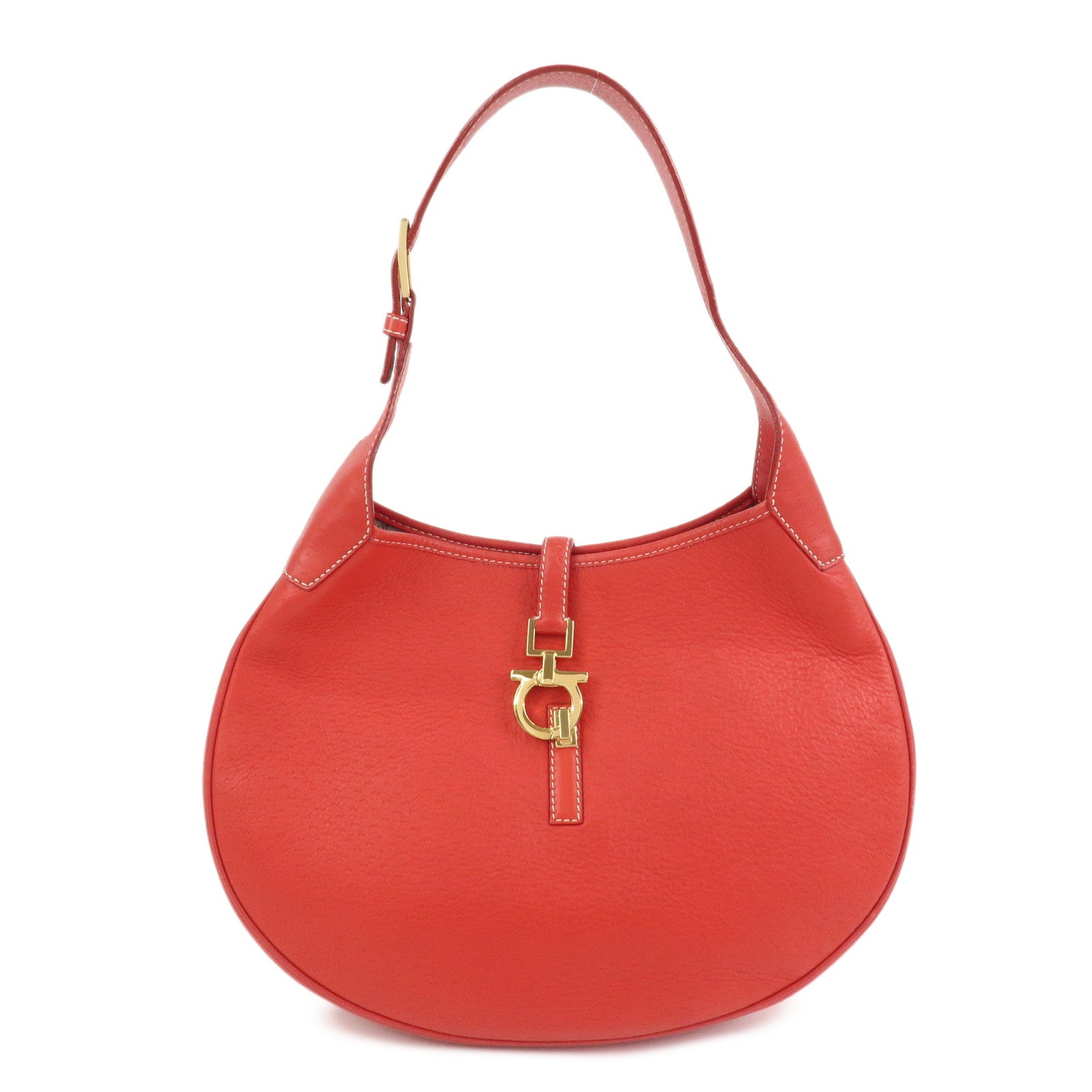 Ferragamo Gancini Leather Shoulder Bag Red