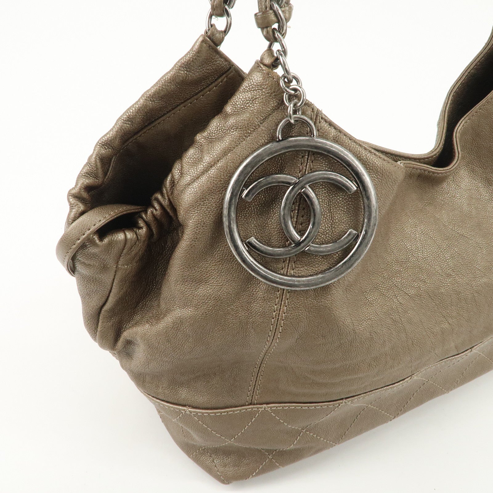 CHANEL COCO Cabas Matelasse Leather Chain Shoulder Bag Brown A33986 Used