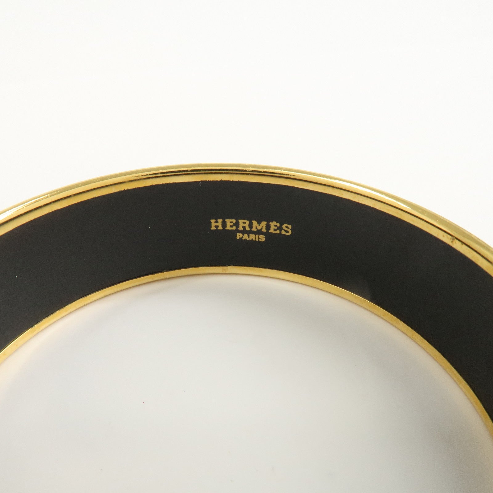 HERMES Email GM Gold Plated Bangle Bracelet White Blue