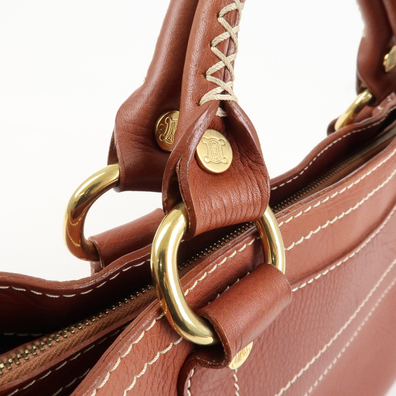 CELINE Leather Boogie Bag Hand Bag Brown Gold HDW Used