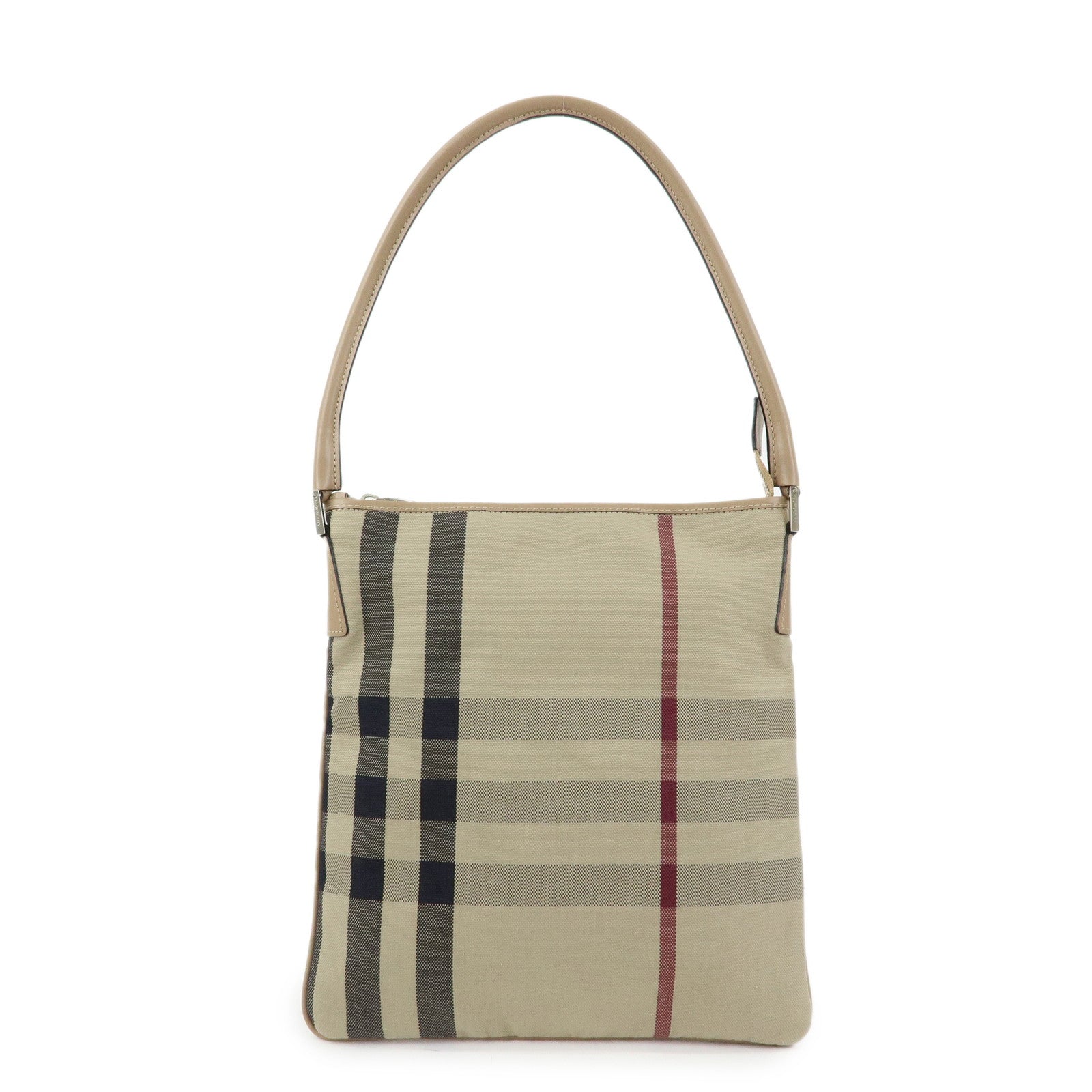 BURBERRY Nova Plaid Canvas Leather Shoulder Bag Beige