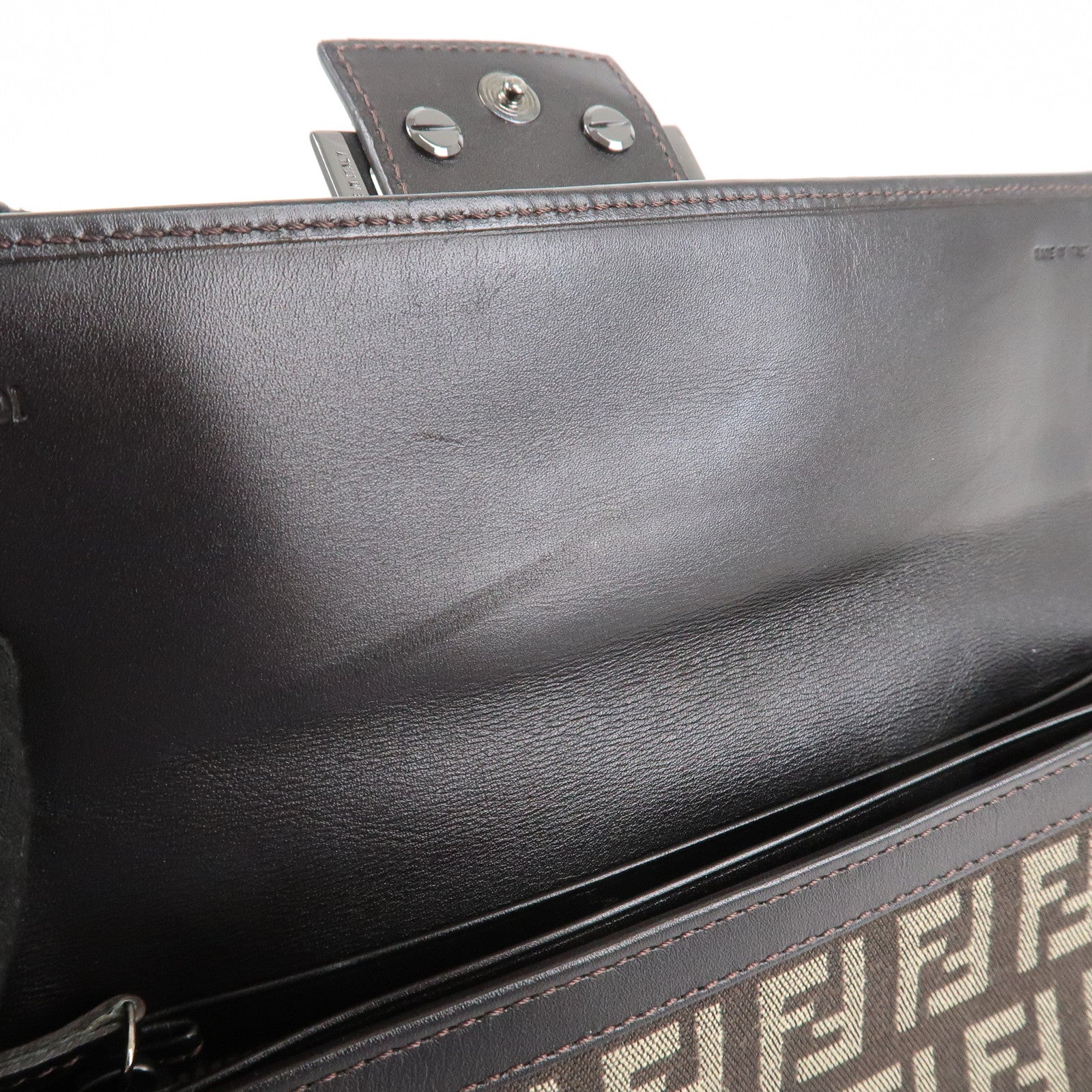 FENDI Zucchino Canvas Leather Bi-Fold Long Wallet Dark Brown 8M0021 Used