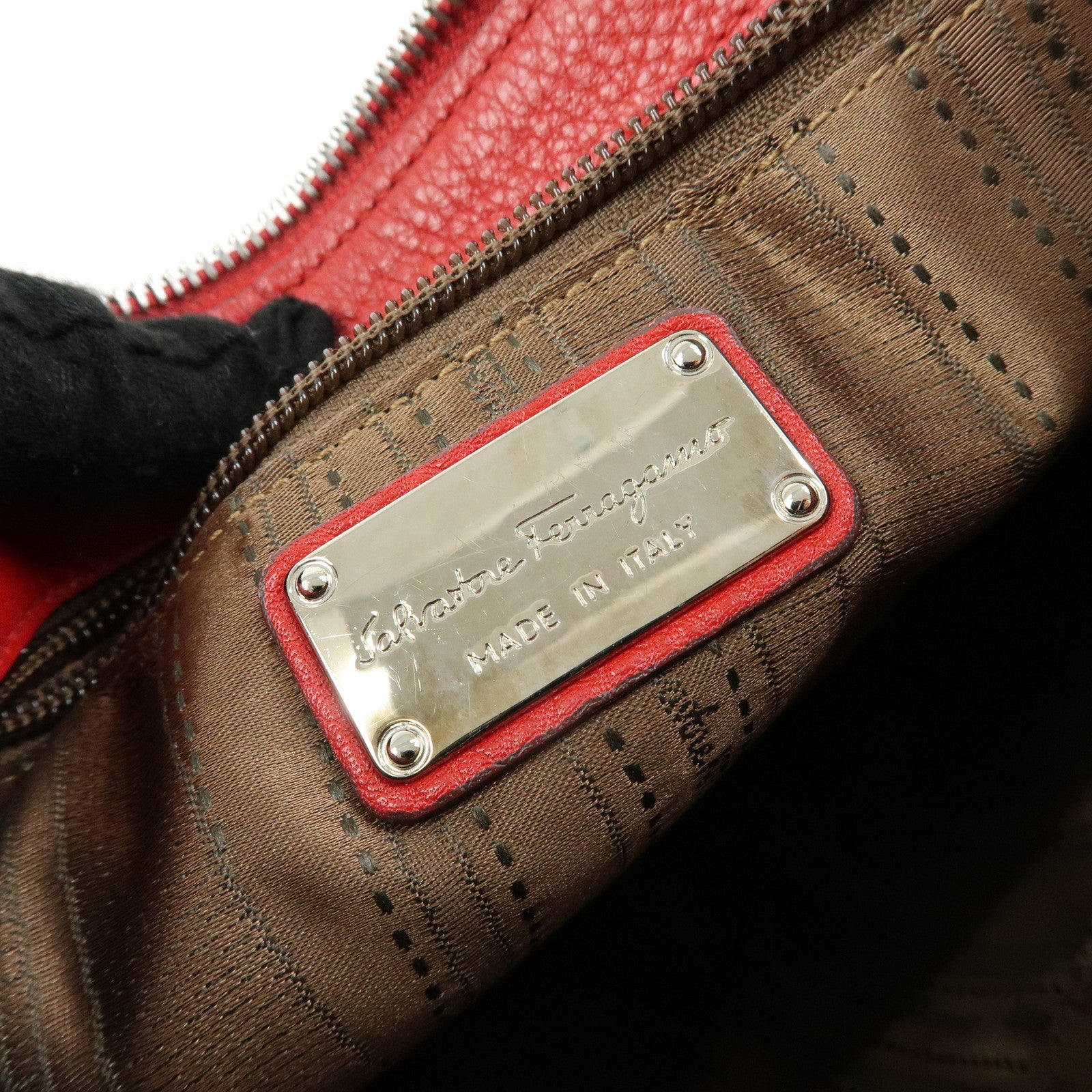 Ferragamo Gancini Leather Shoulder Bag Hand Bag Red