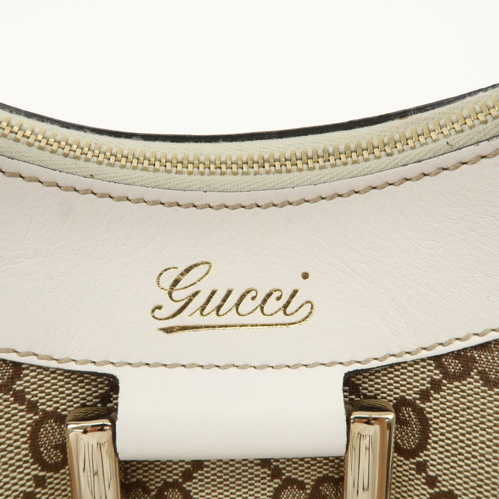 GUCCI Abbey Leather GG Canvas Shoulder Bag Beige White 190525