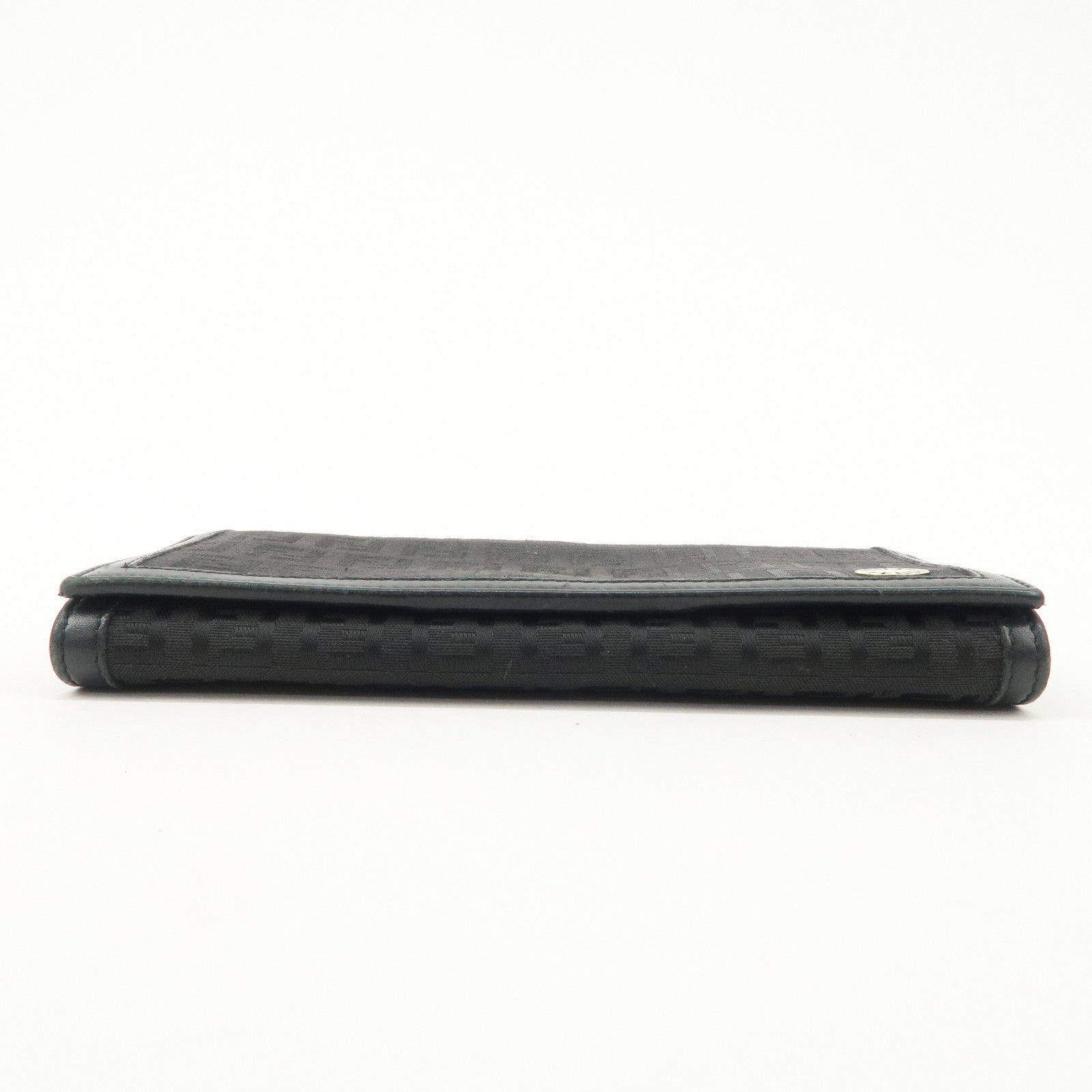 FENDI Zucchino Canvas Leather Bi-fold Long Wallet Black 8M0000 Used