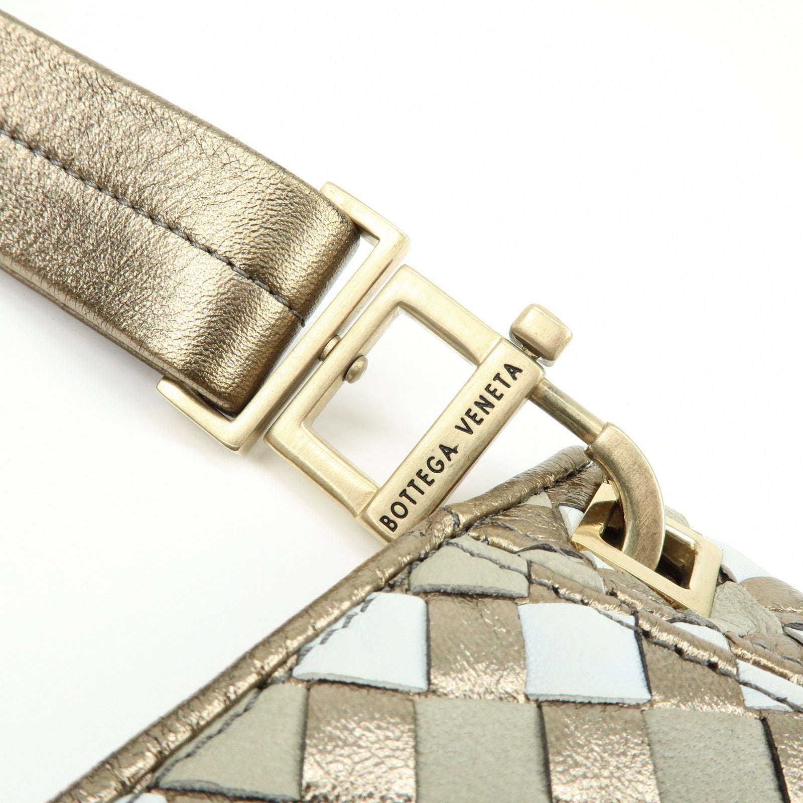 BOTTEGA VENETA Intrecciato Leather Shoulder Bag Gold Blue 101001