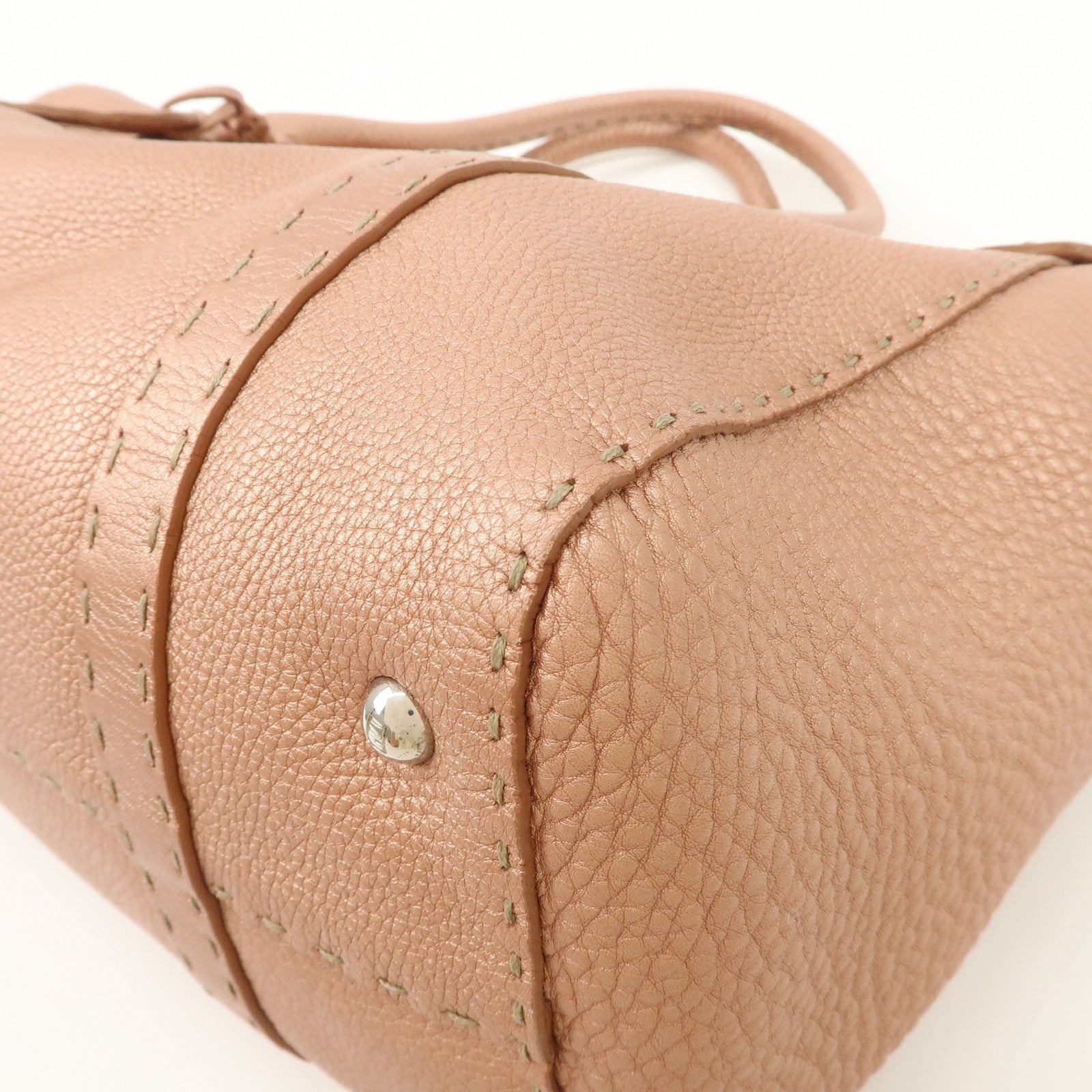FENDI Selleria Leather Mini Linda Hand Bag Pink Silver Hardware 8BR458 Used
