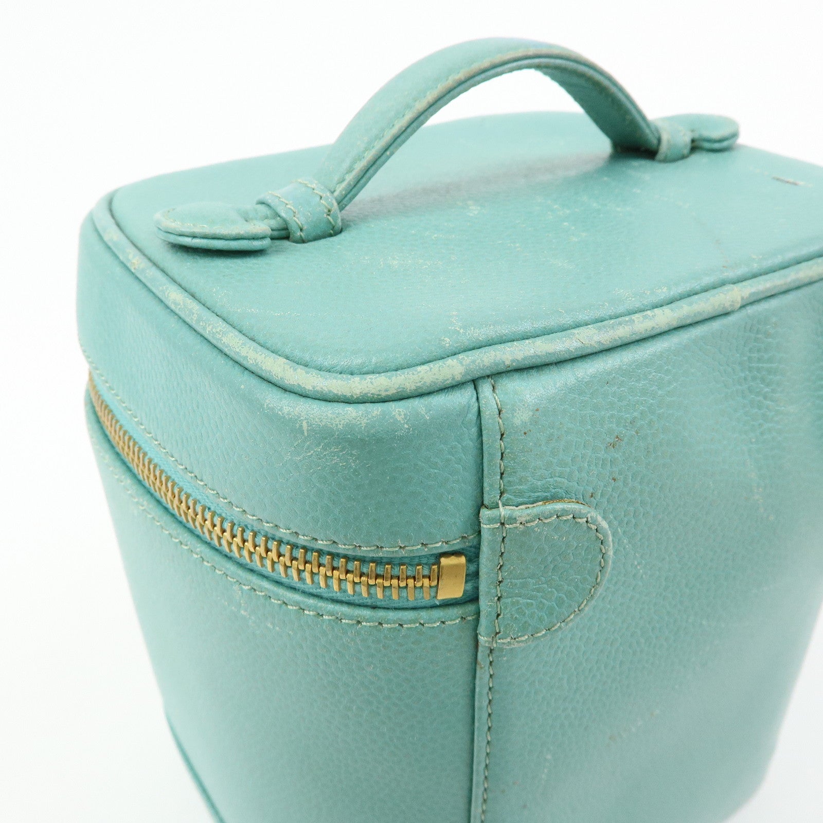 CHANEL COCO Mark Caviarskin Vanity Bag Hand Bag Light Blue A01998