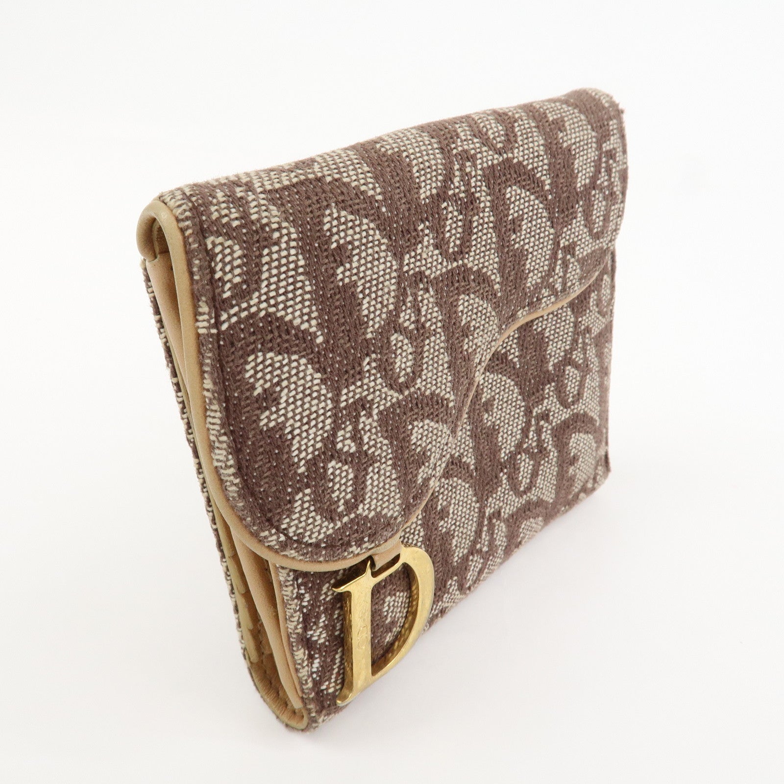 Christian Dior Trotter Canvas Leather Bi-fold Compact Wallet Brown