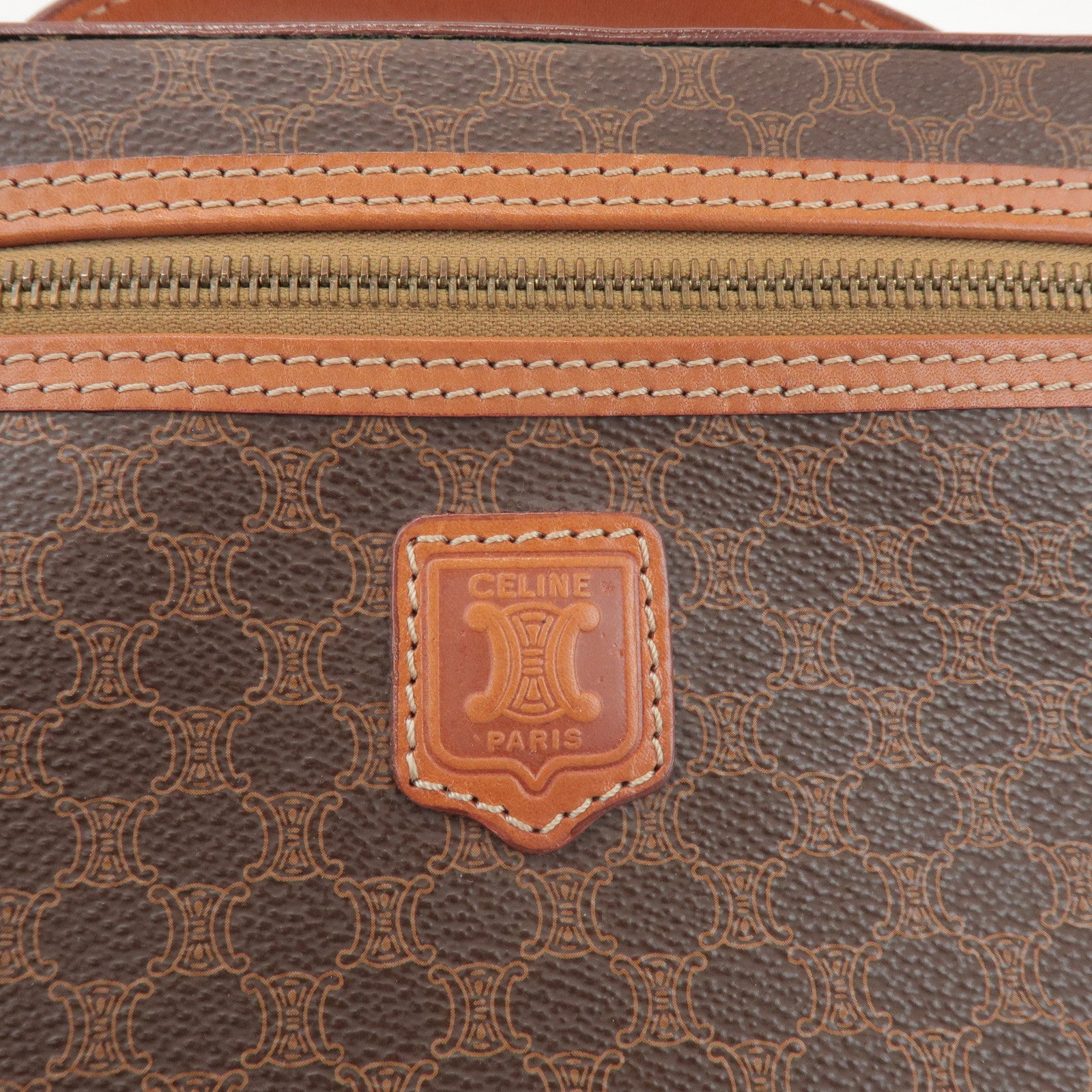 CELINE Macadam PVC Leather Hand Bag Vanity Bag Brown