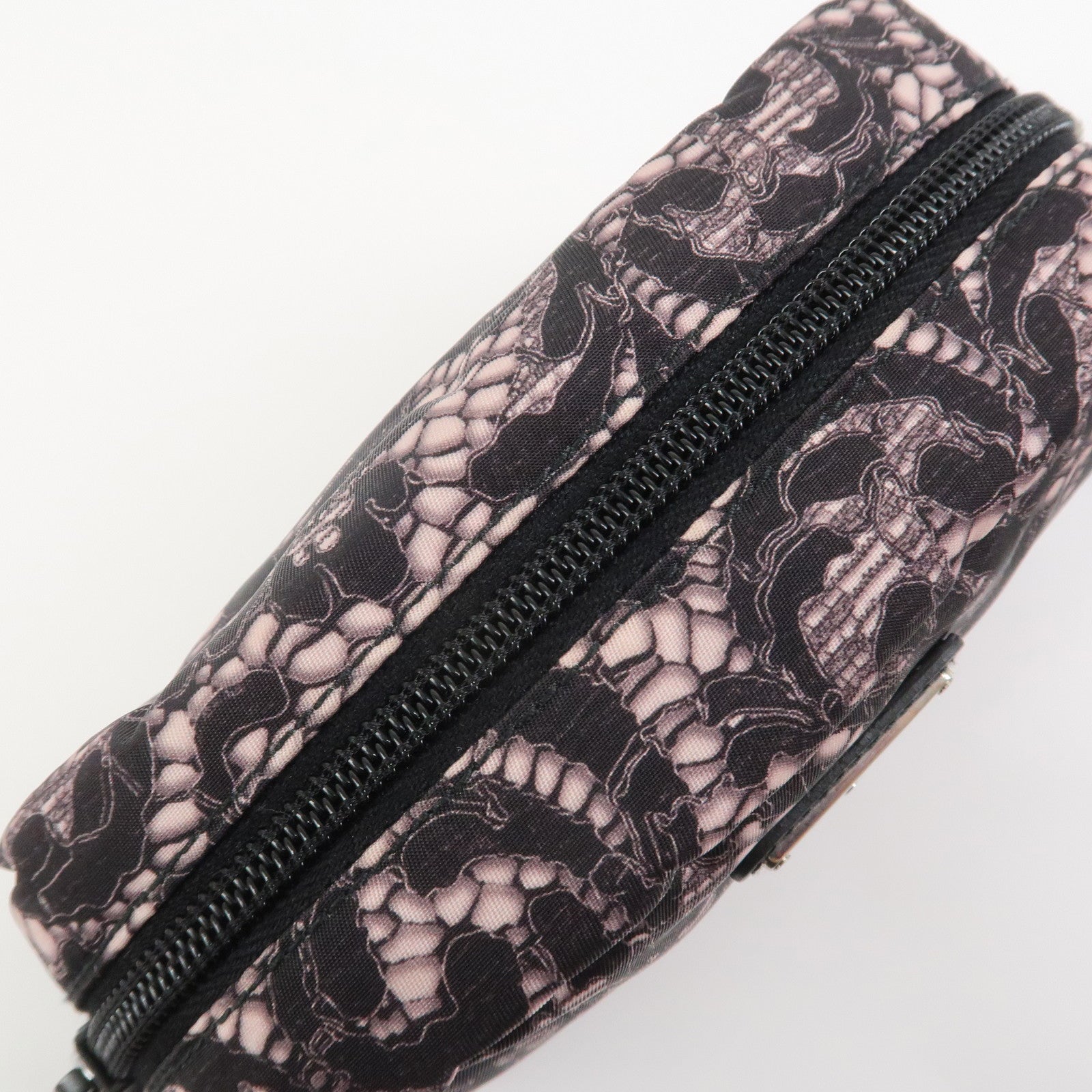 PRADA Triangle Logo Lace Nylon Leather Cosmetic Pouch Black 1NE175