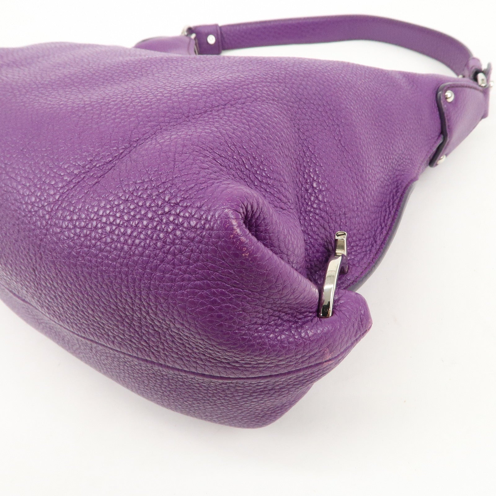 Ferragamo Gancini Logo Leather Shoulder Bag Hand Bag Purple