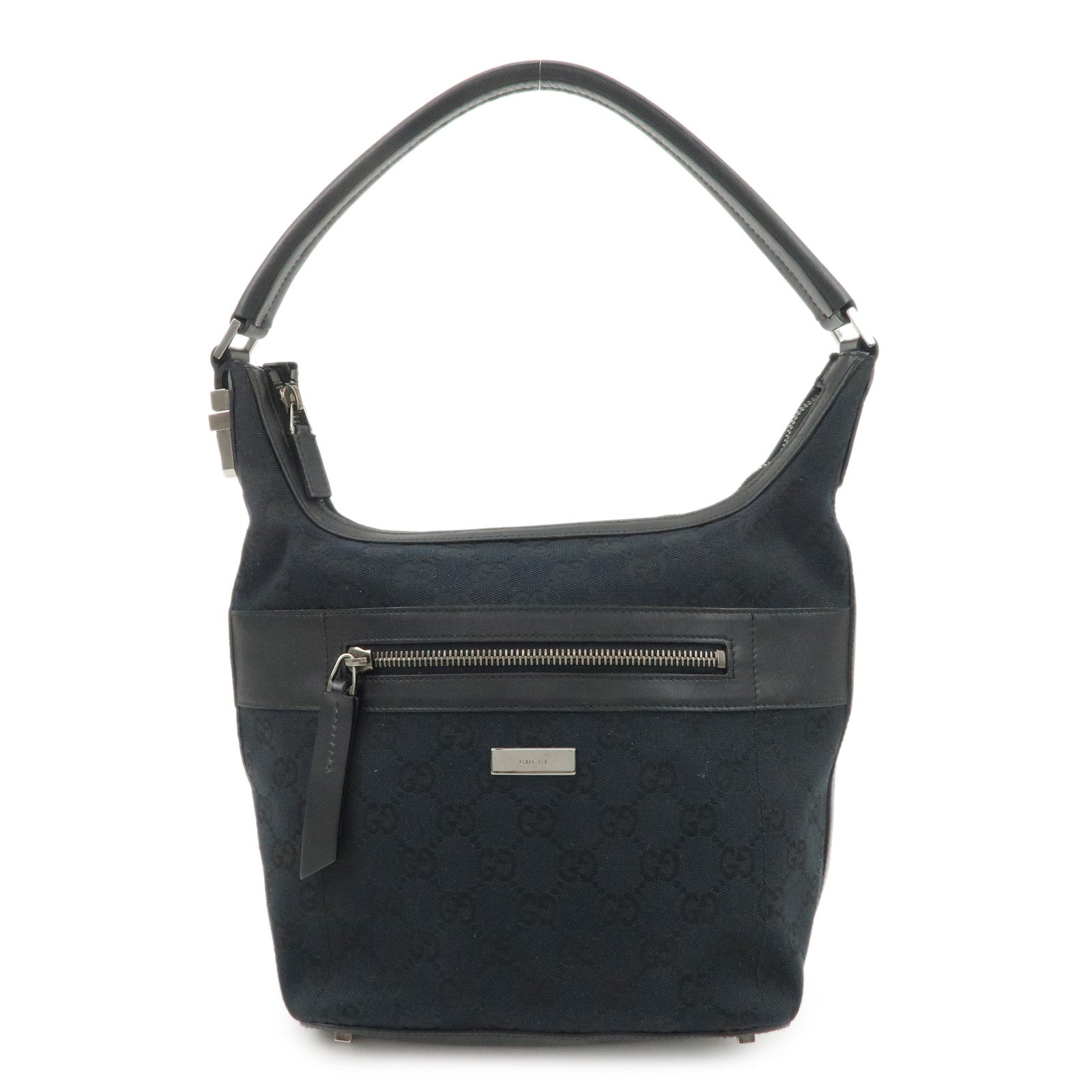 GUCCI GG Canvas Leather Shoulder Bag Hand Bag Black 001.4299 Used