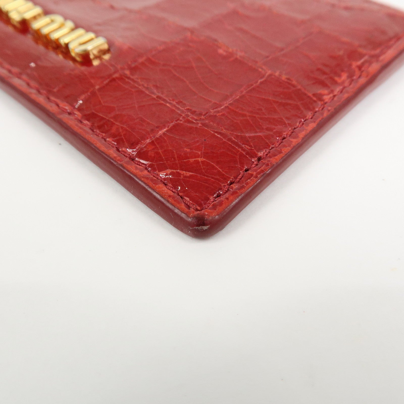 MIU MIU Logo Leather Card Case Card Holder Red