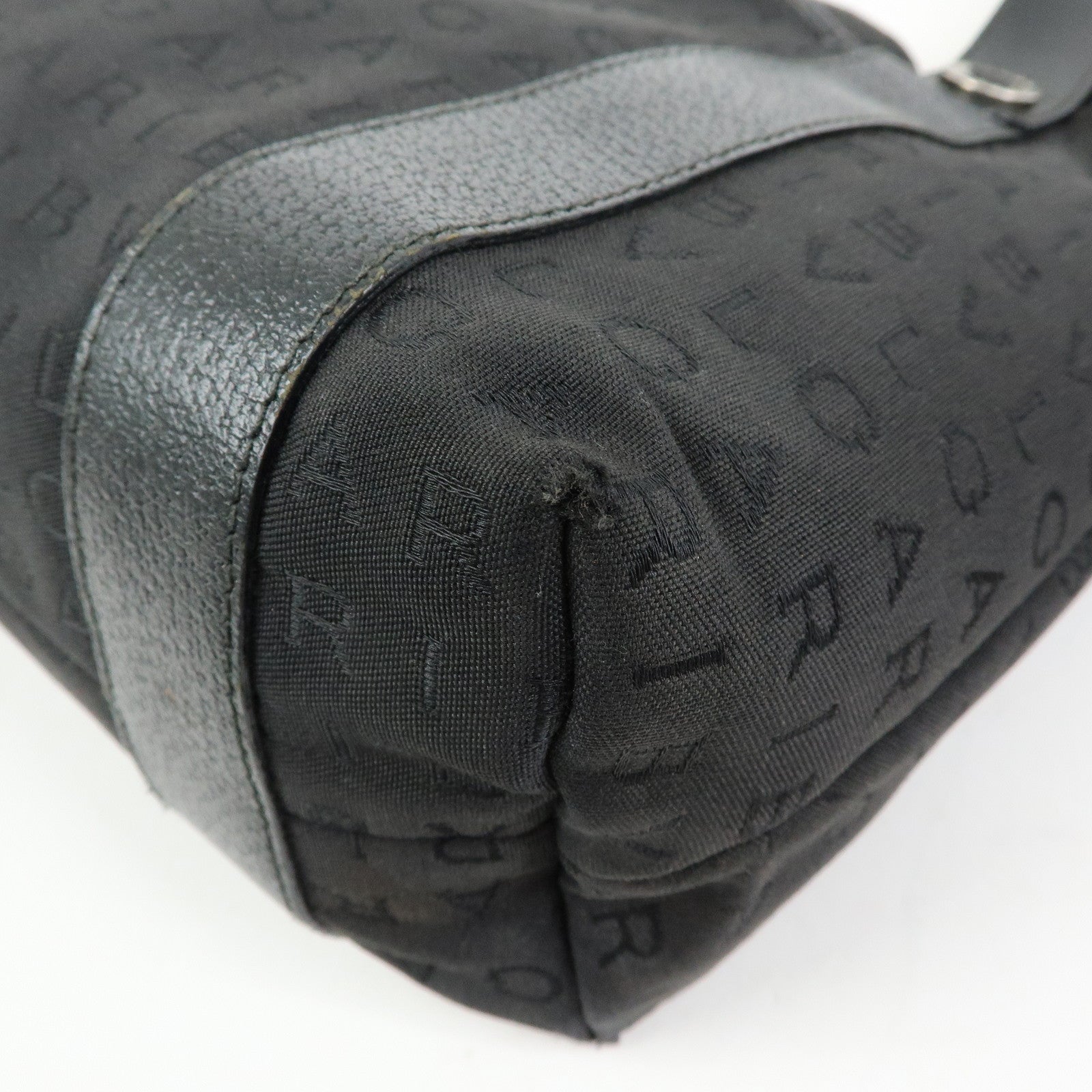 BVLGARI Logo Mania Canvas Leather Tote Bag Hand Bag Black