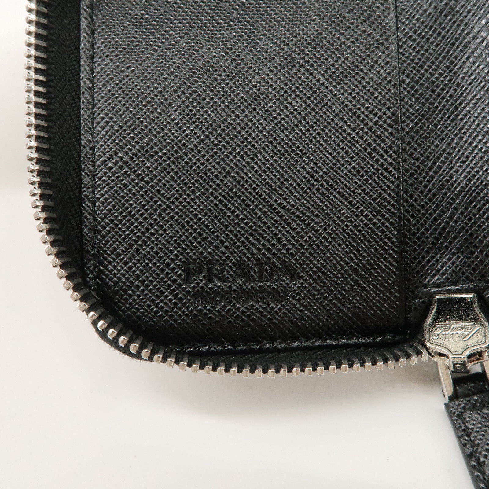 PRADA Saffiano Leather Round Zippy Key Case Black 2PG604 Used