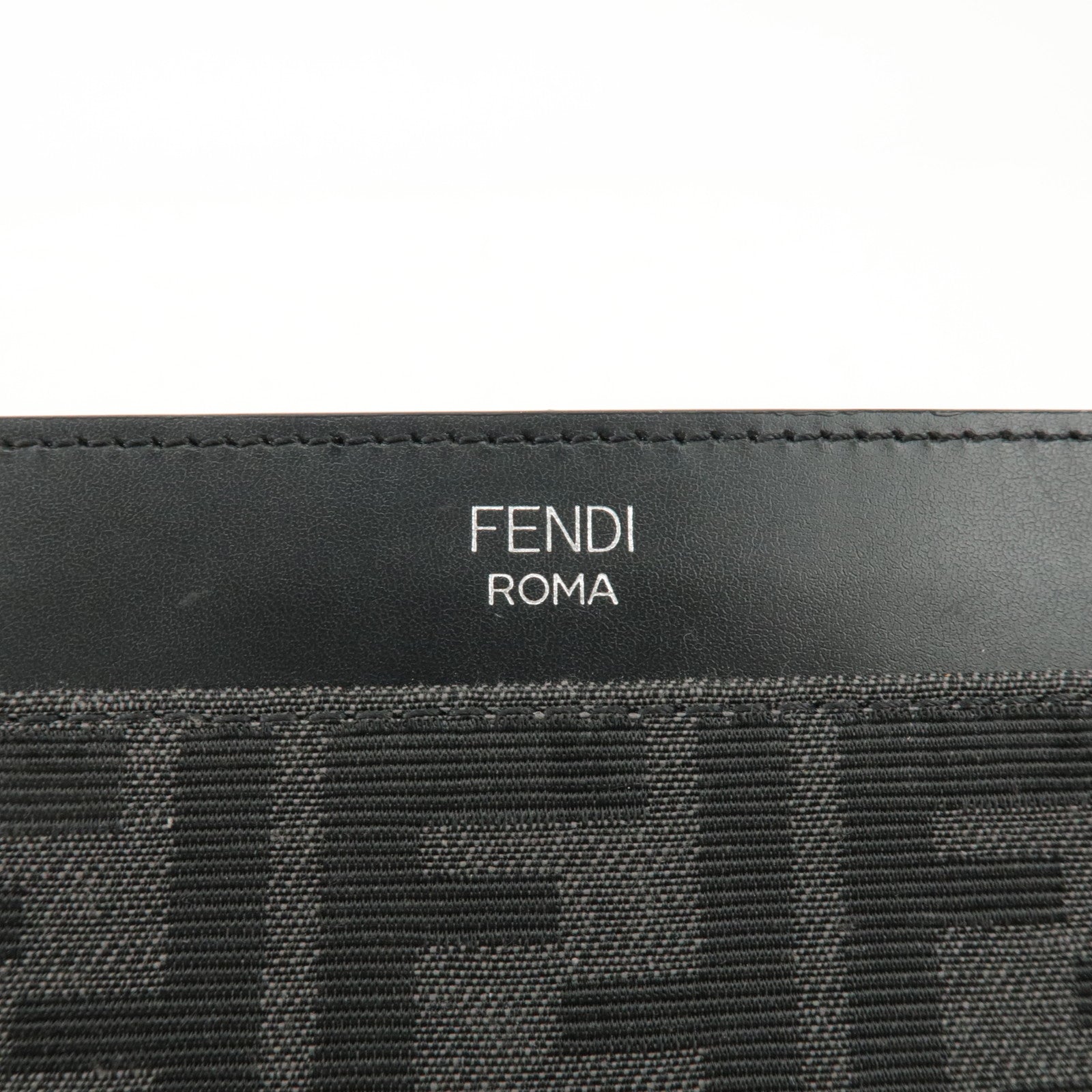 FENDI Zucca Leather Canvas Slim Clutch Medium Black Gray 7N0134 Used