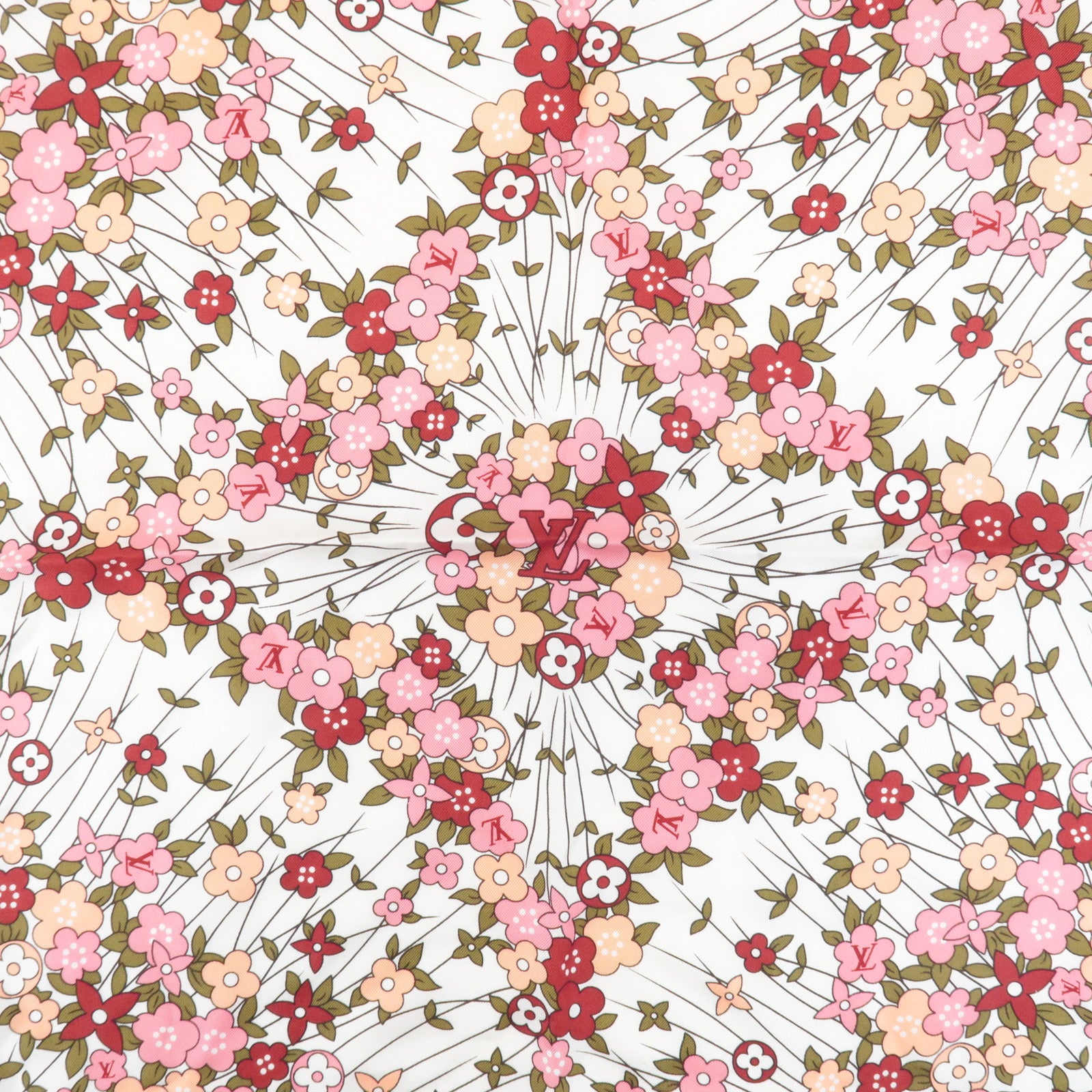 Louis Vuitton 100% Silk Scarf Flower Floral Pink Multicolor Used
