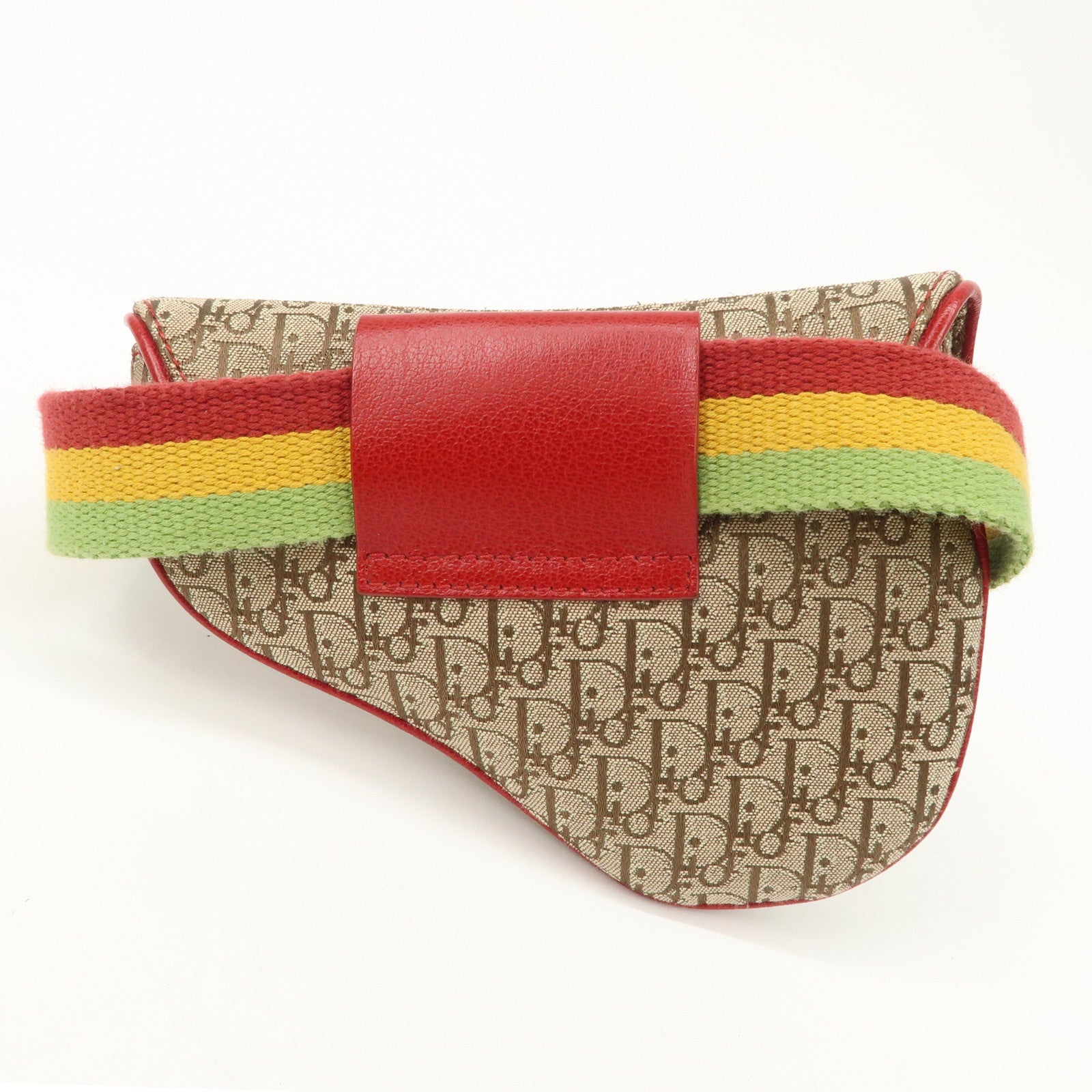 Christian Dior Rasta Trotter Canvas Waist Pouch Beige Red Yellow