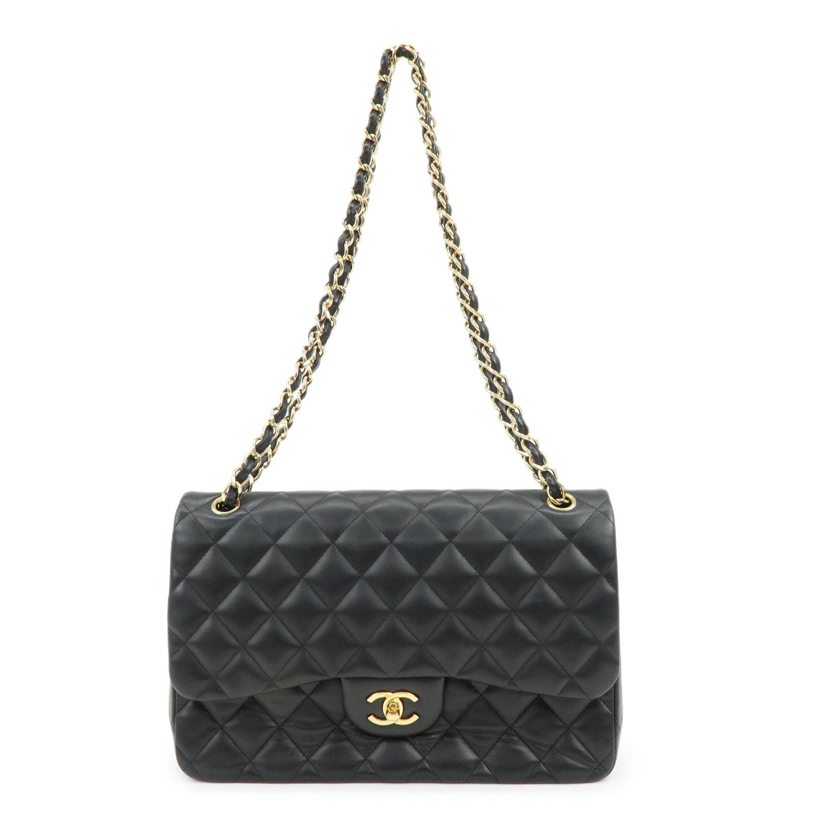 CHANEL Matelasse Lamb Skin Chain Shoulder Bag Black A58600