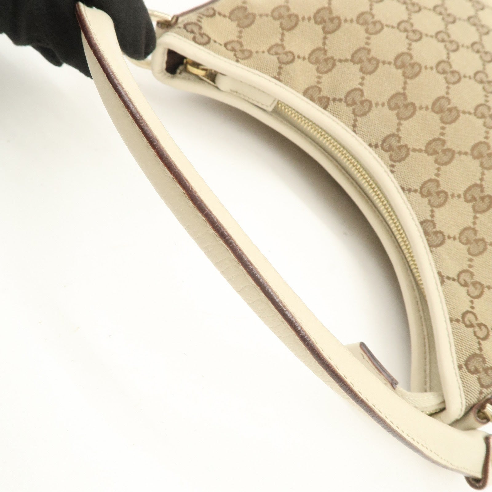 GUCCI Abbey GG Canvas Leather Shoulder Bag Beige Ivory 130738