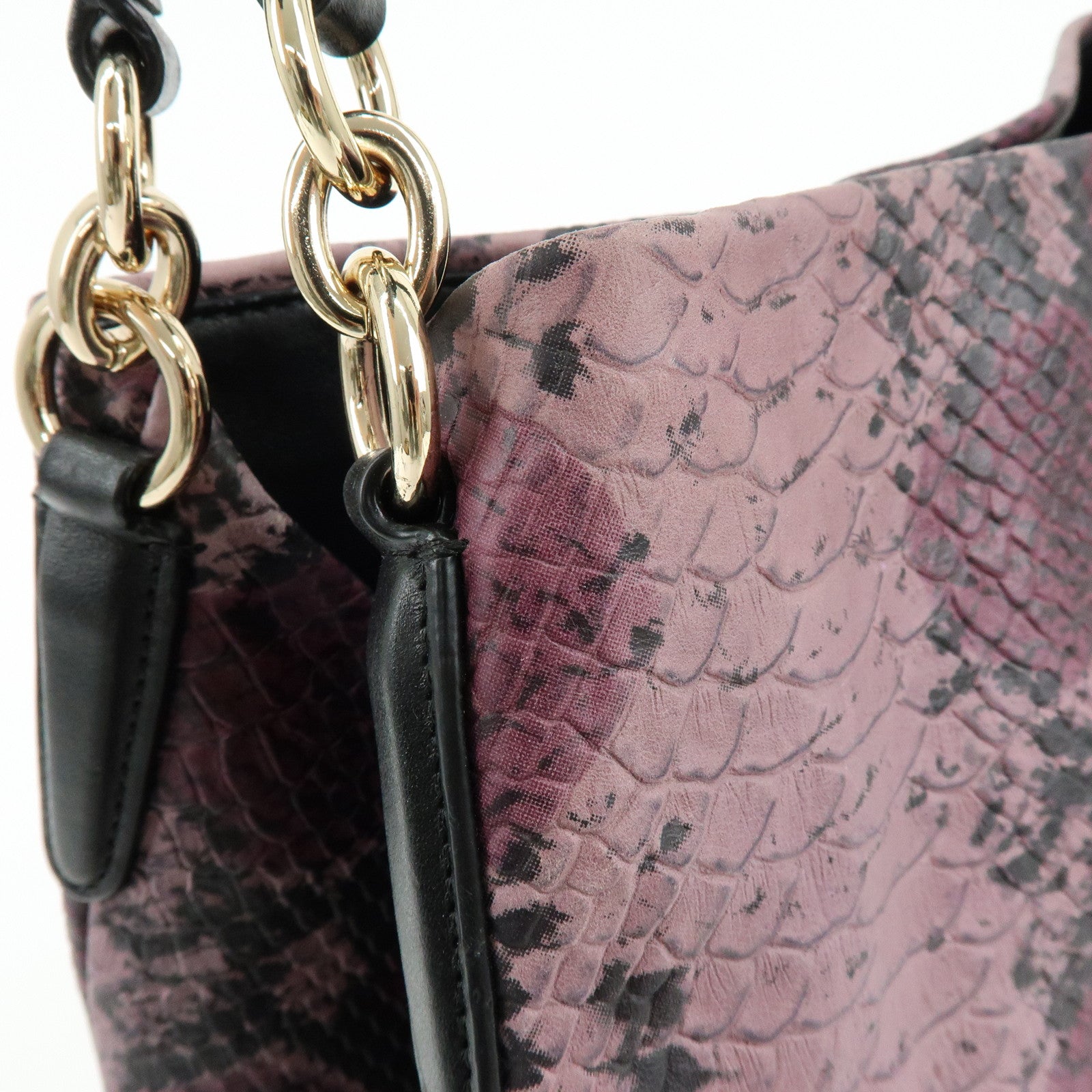 COACH Embossed Leather Python Print Shoulder Bag Purple Black