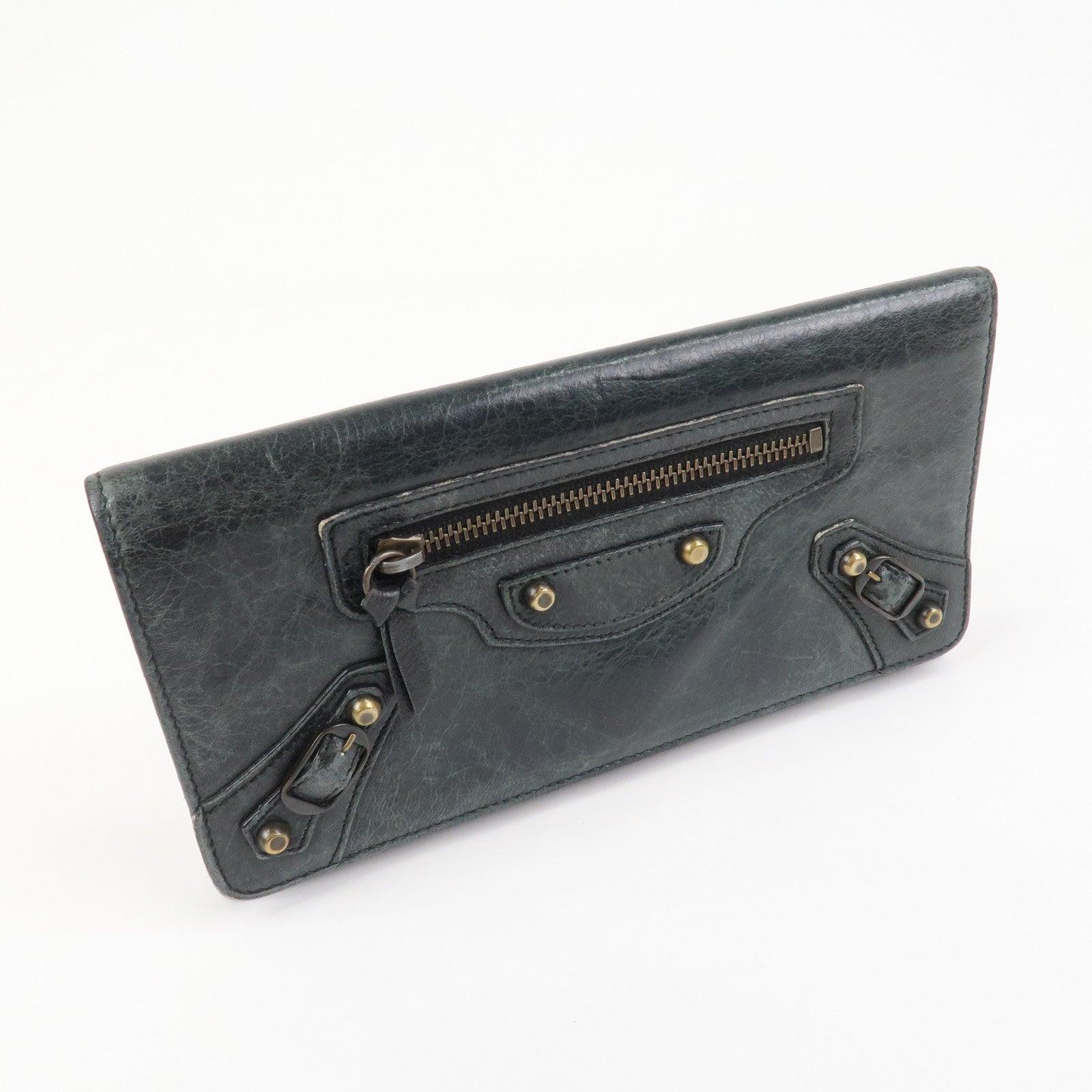 BALENCIAGA Logo Leather Bi-Fold Long Wallet Black