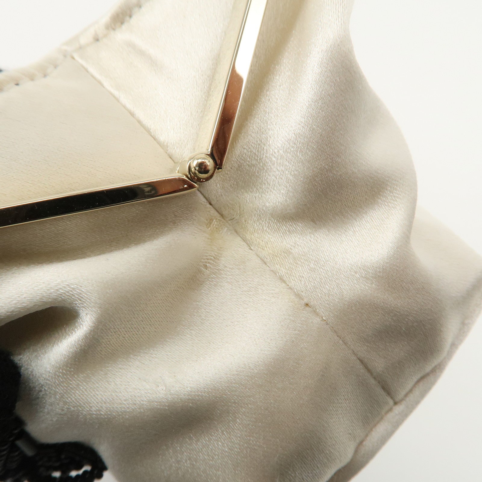 VALENTINO Silk Beads Chain Shoulder Bag Hand Bag White Black Used