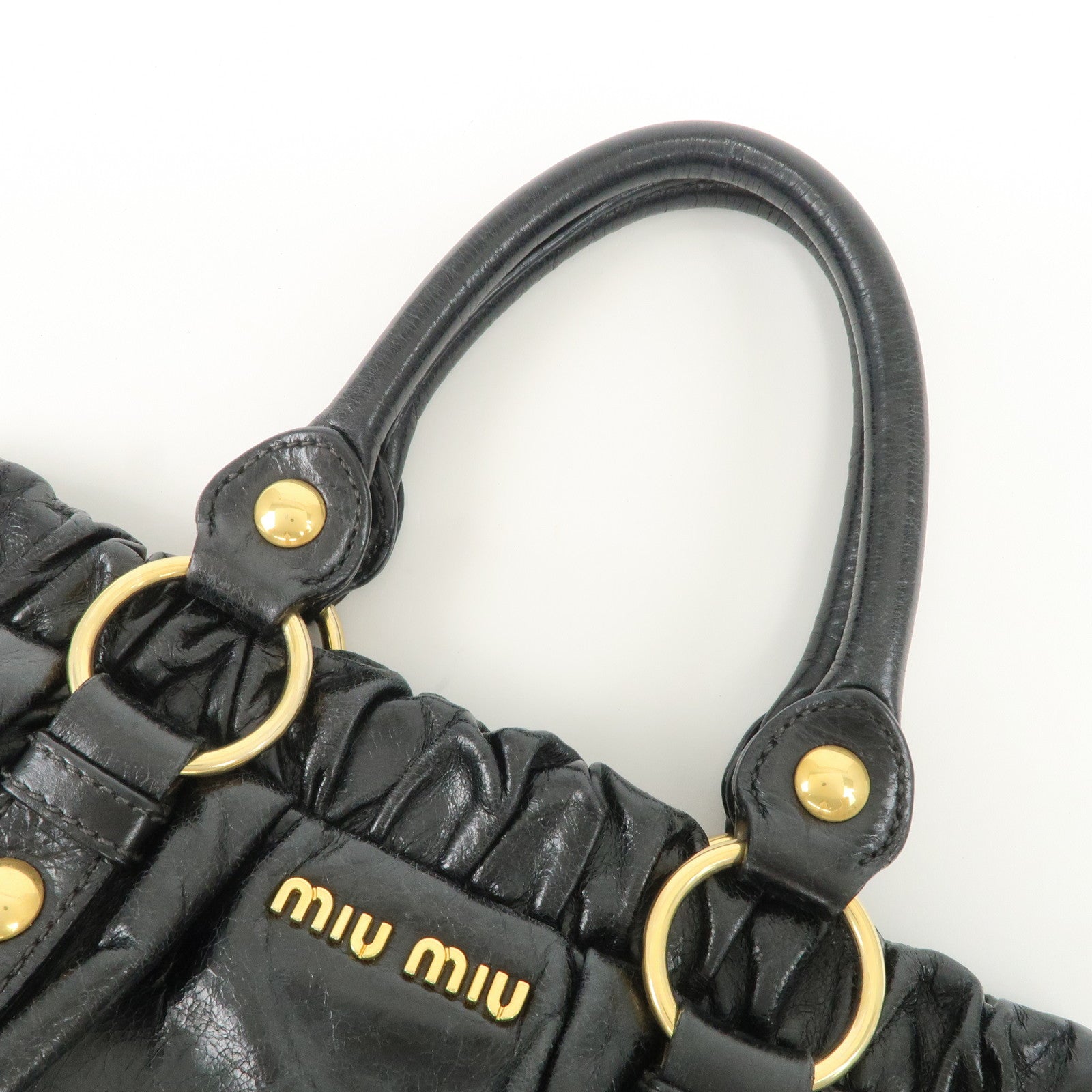 MIU MIU Patent Leather 2Way Tote Bag Shoulder Bag Black RT0383