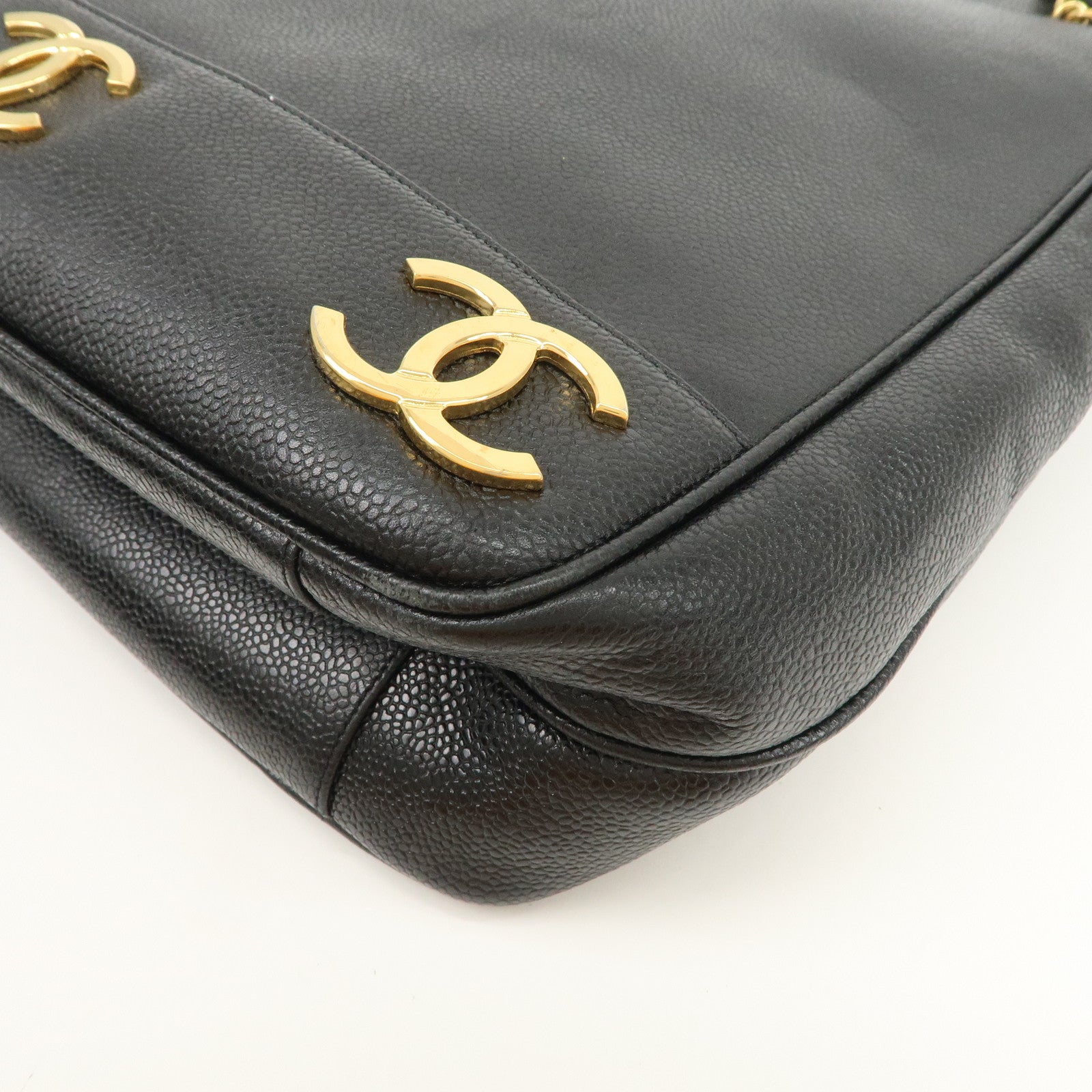 CHANEL Triple COCO Mark Caviarskin Shoulder Bag Tote Bag Black