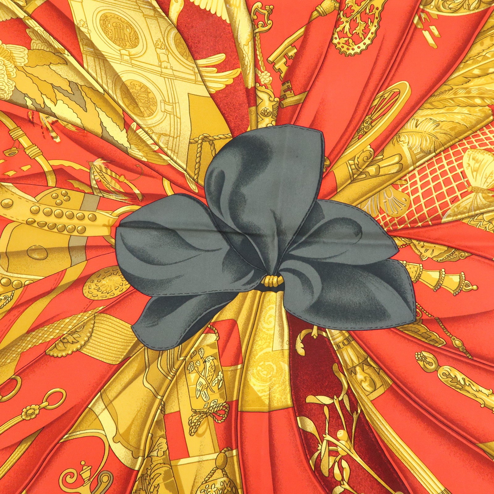 HERMES Carre 90 Silk 100% Soleil de Soie Scarf Red Yellow