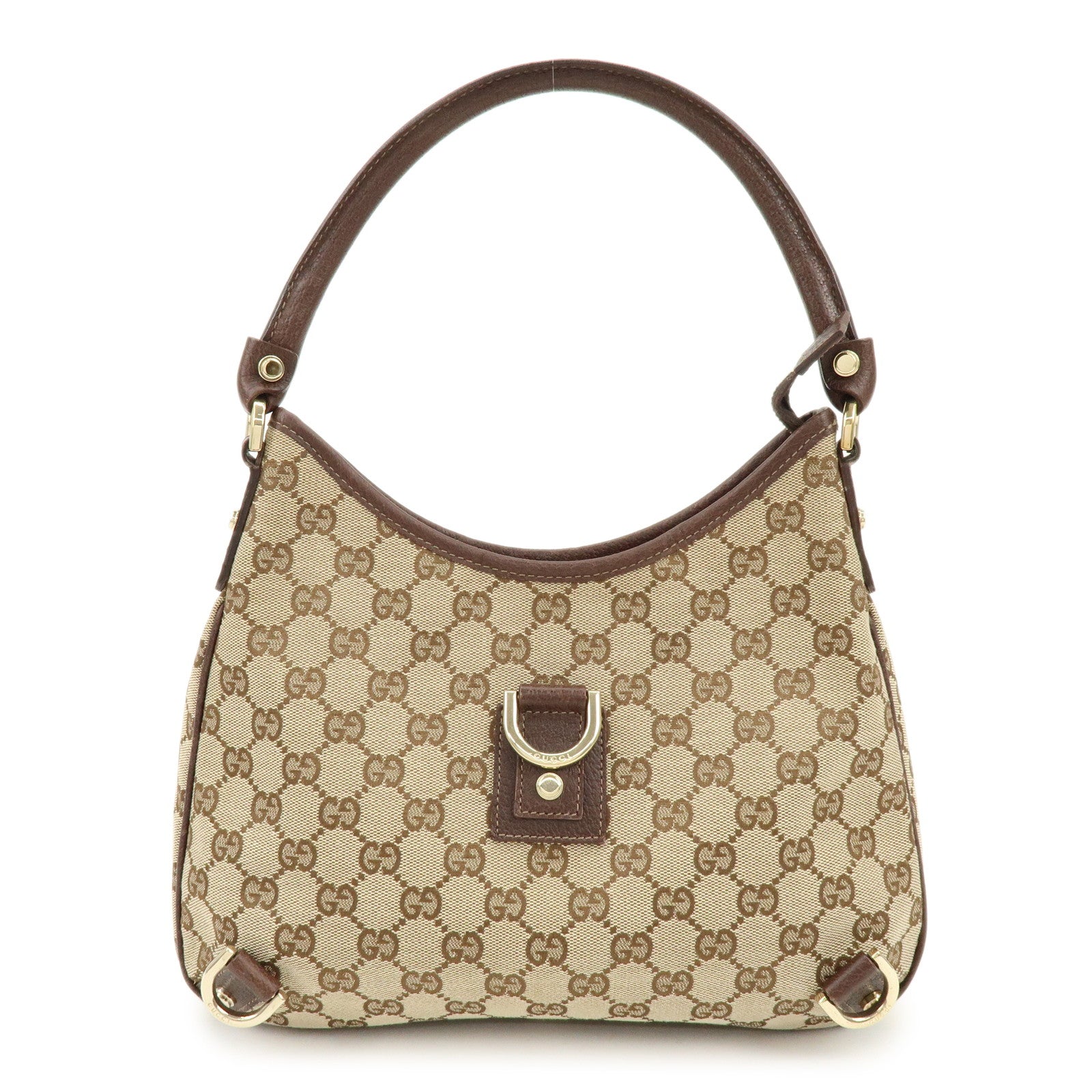 GUCCI Abbey GG Canvas Leather Shoulder Bag Beige Brown 130738